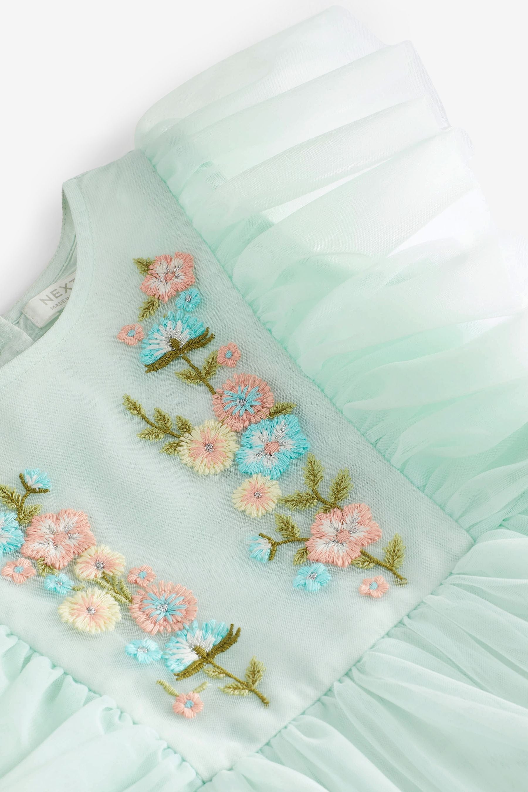 Pale Blue Embroidered Mesh Party Dress (3mths-10yrs)