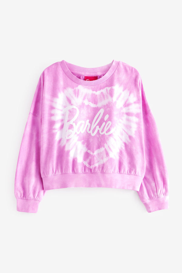 Barbie Pink Tie Dye License Long Sleeve Cuffed Sweat Top (3-16yrs)