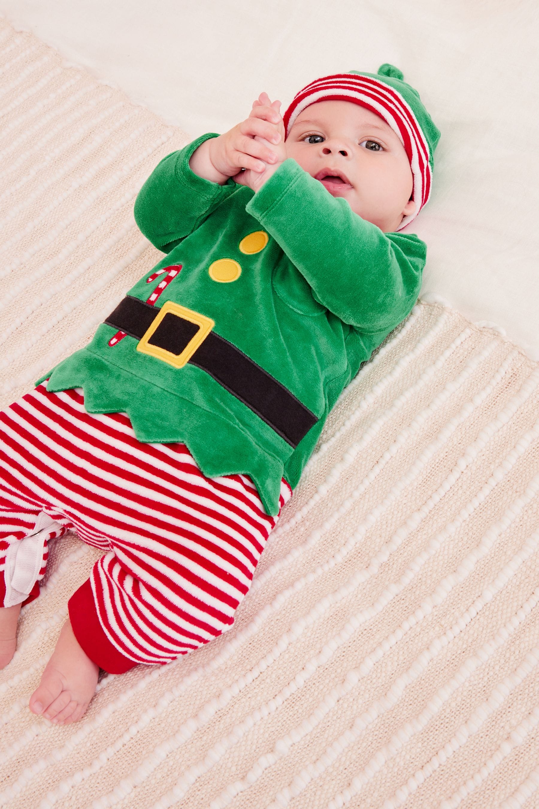 Green Christmas Velour Baby Sleepsuit (0mths-2yrs)