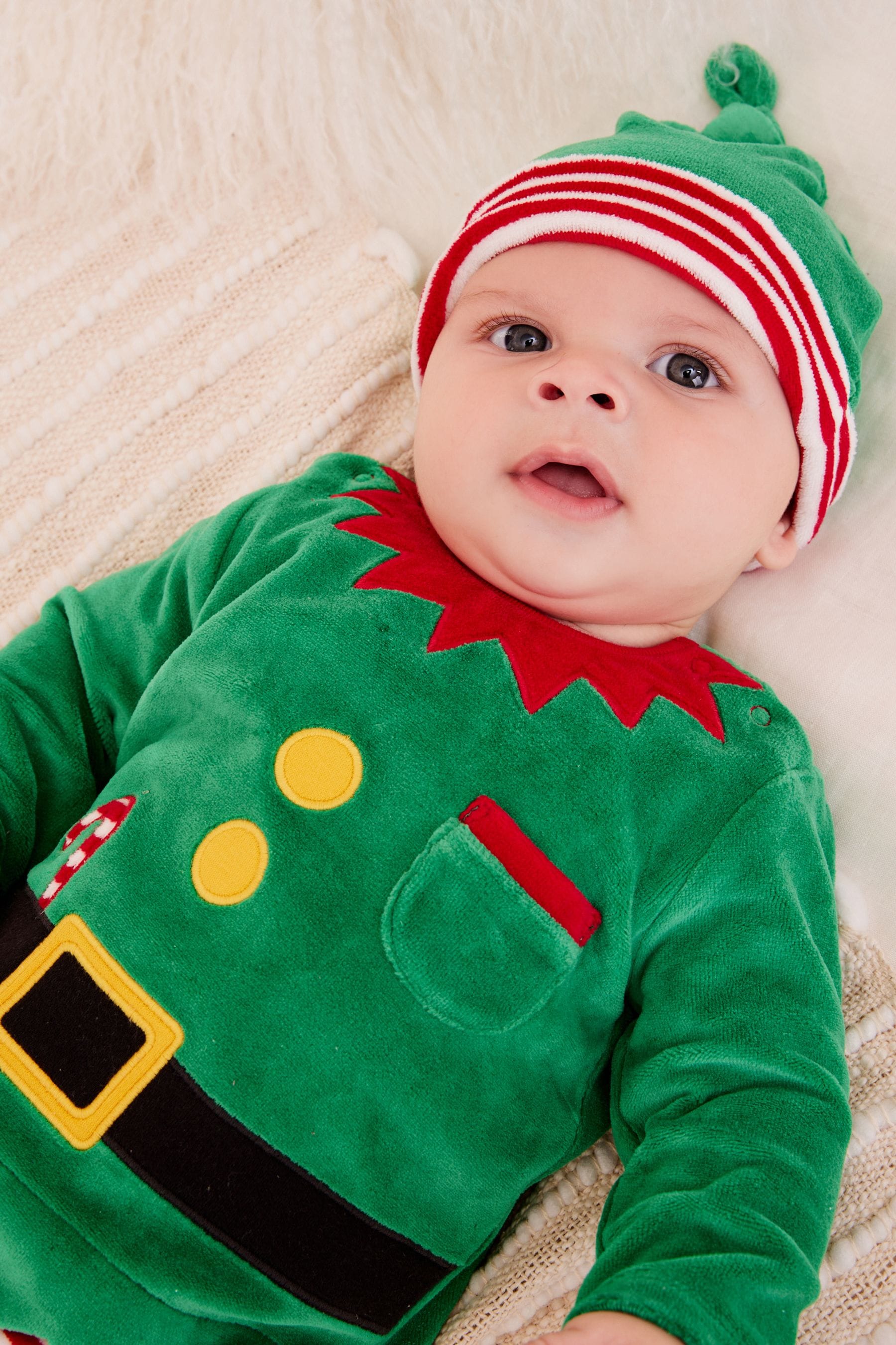 Green Christmas Velour Baby Sleepsuit (0mths-2yrs)