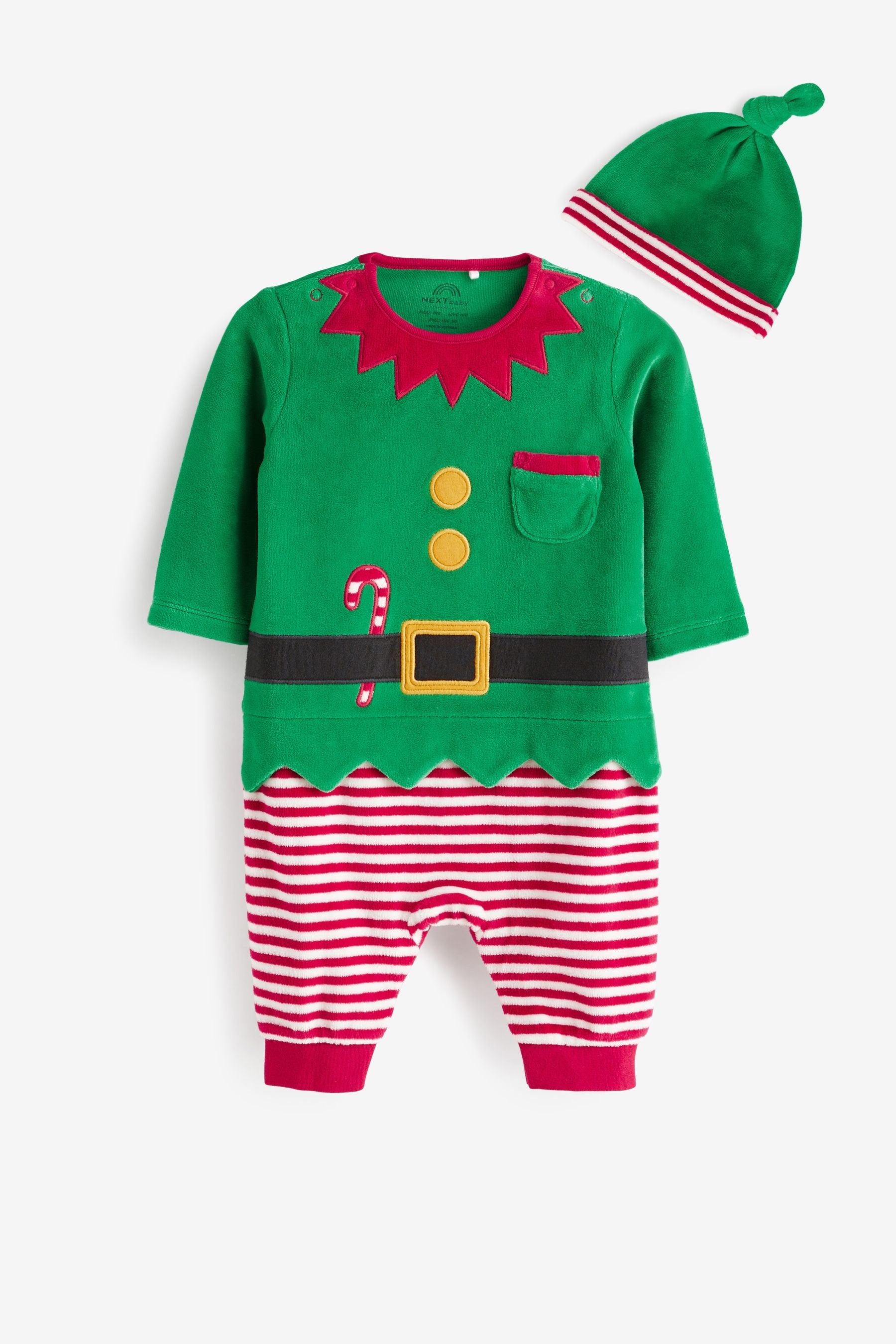 Green Christmas Velour Baby Sleepsuit (0mths-2yrs)