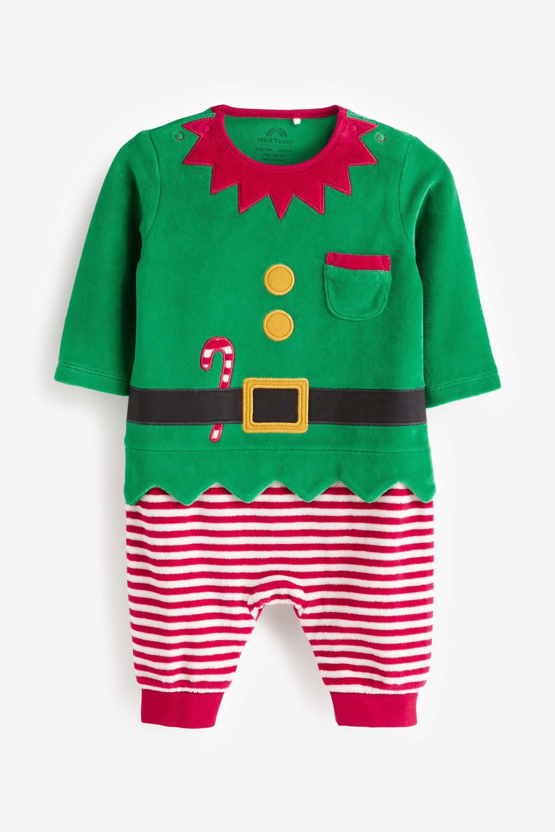 Green Christmas Velour Baby Sleepsuit (0mths-2yrs)