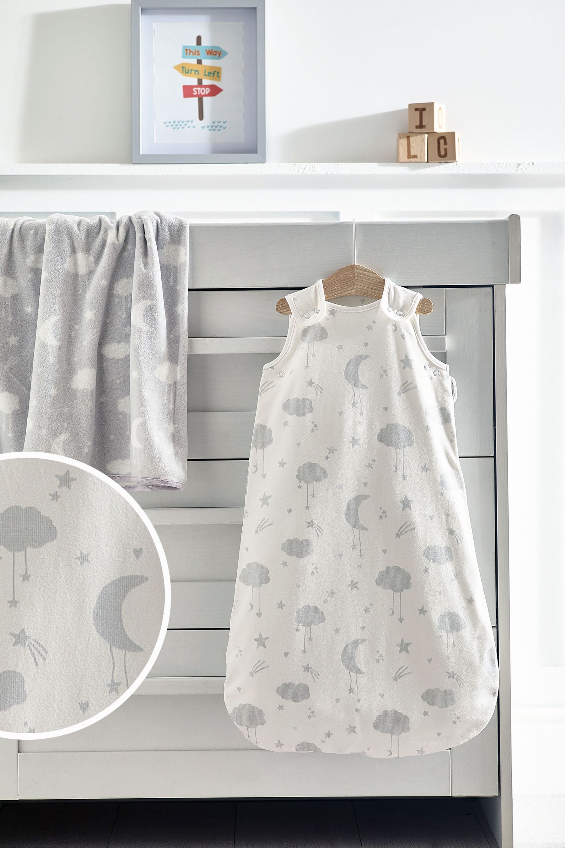 Grey Moon & Stars Baby 100% Cotton 2.5 Tog Sleep Bag