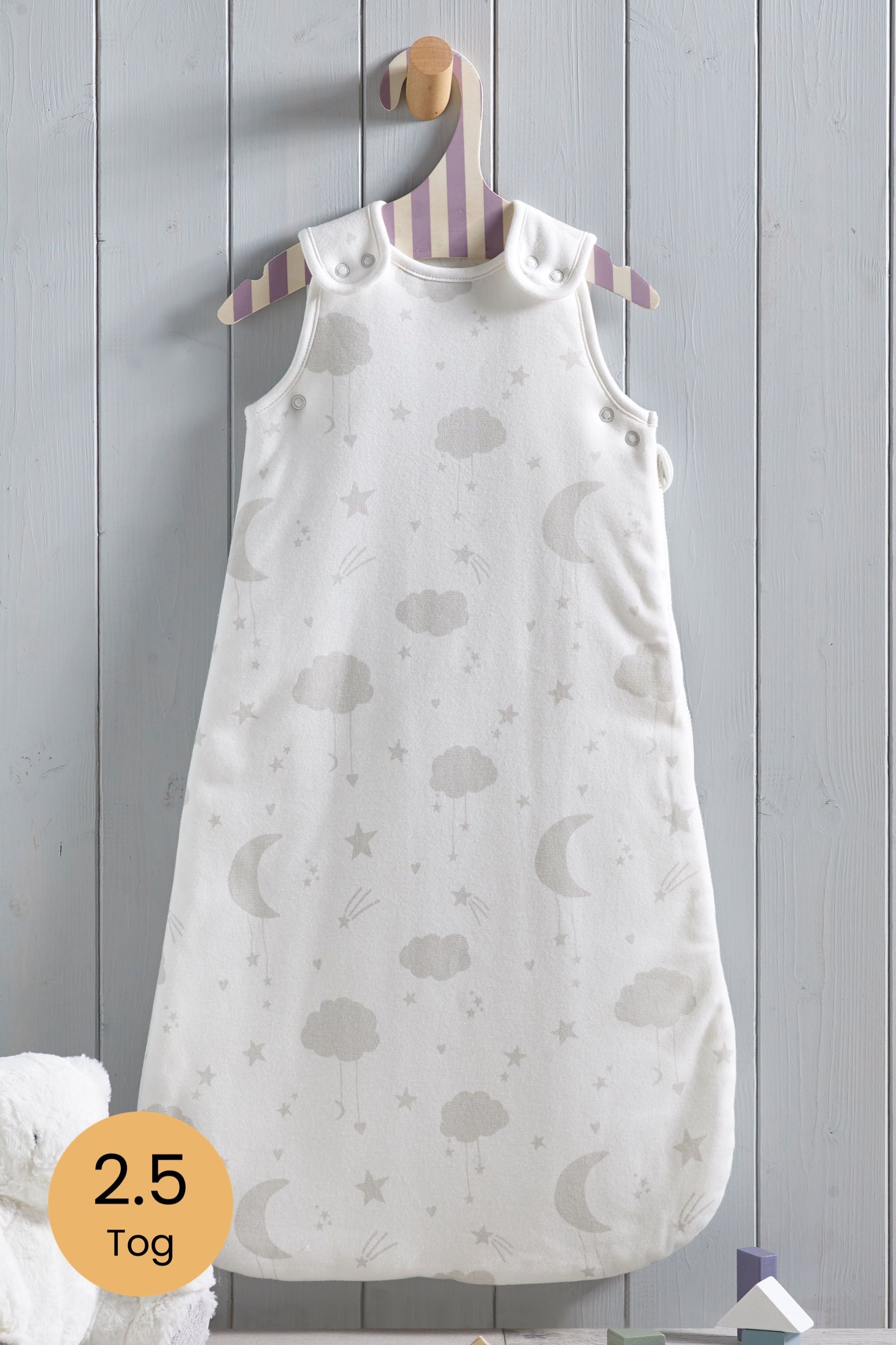 Grey Moon & Stars Baby 100% Cotton 2.5 Tog Sleep Bag