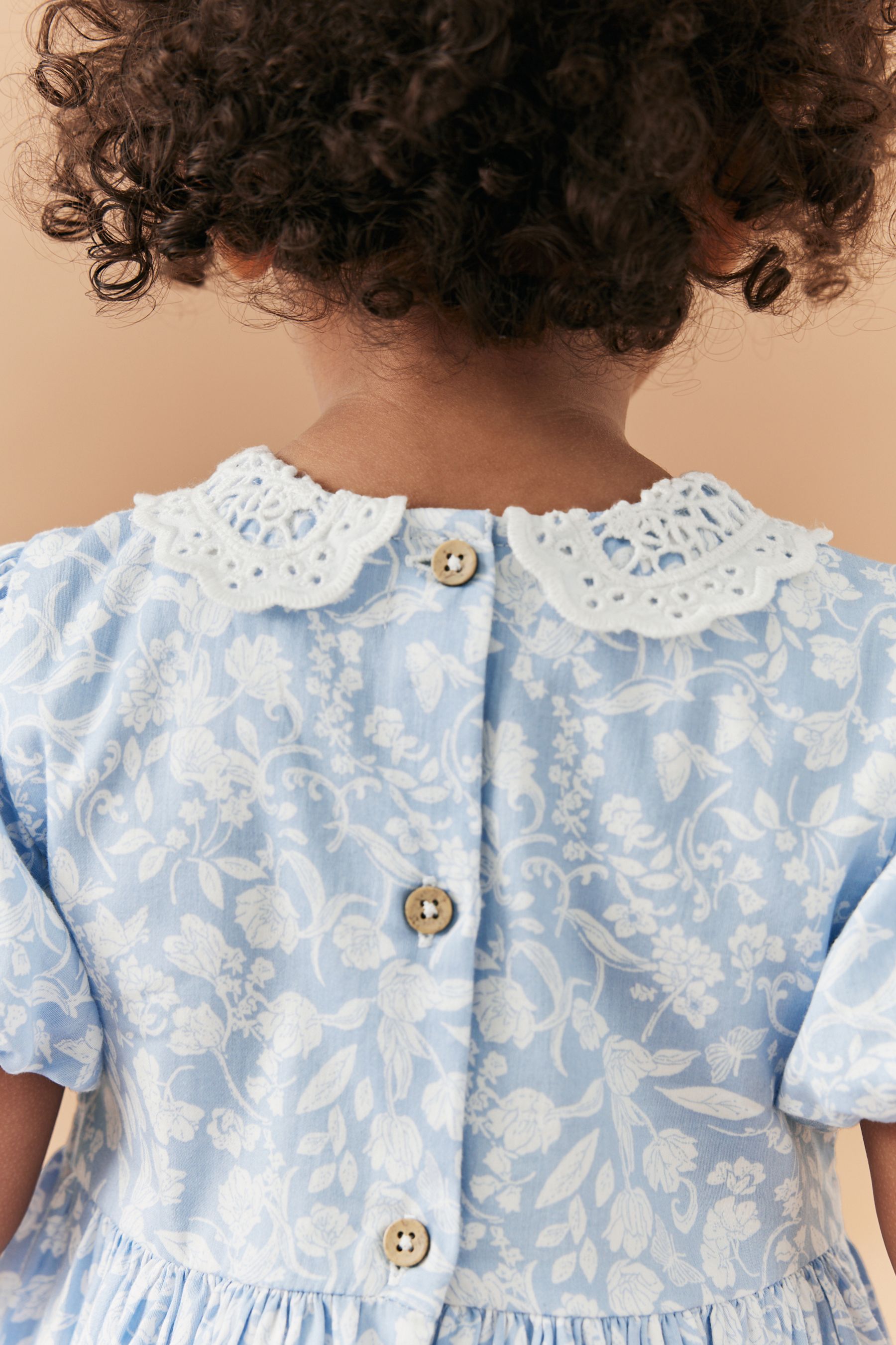 Blue Lace Collar Shirred Dress (3mths-8yrs)