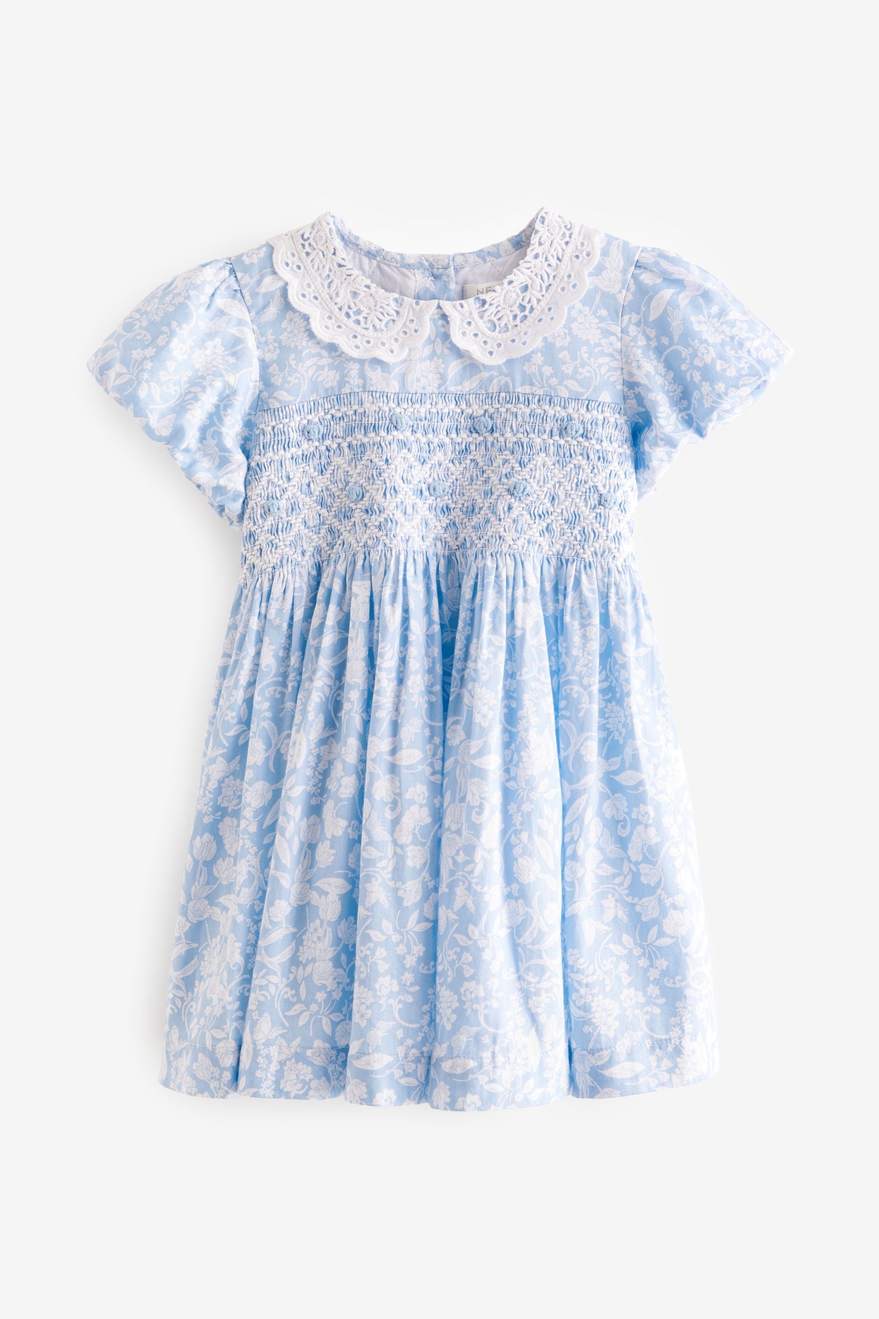 Blue Lace Collar Shirred Dress (3mths-8yrs)