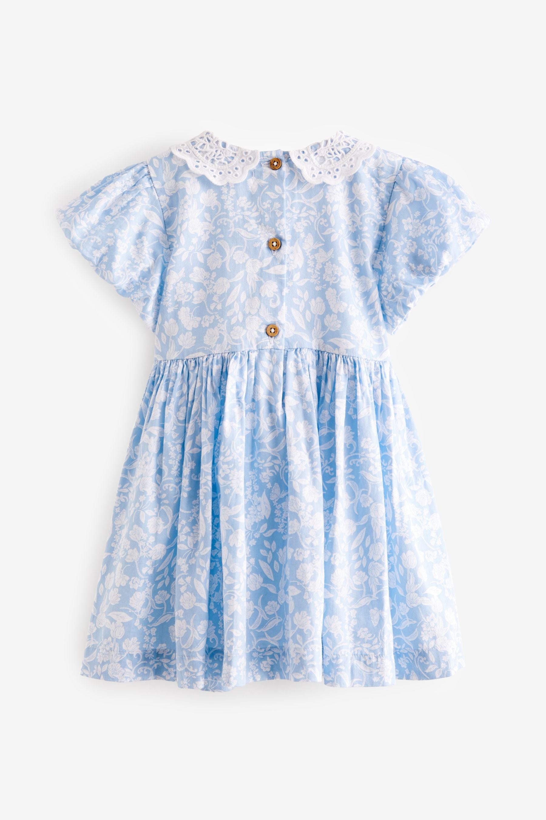 Blue Lace Collar Shirred Dress (3mths-8yrs)