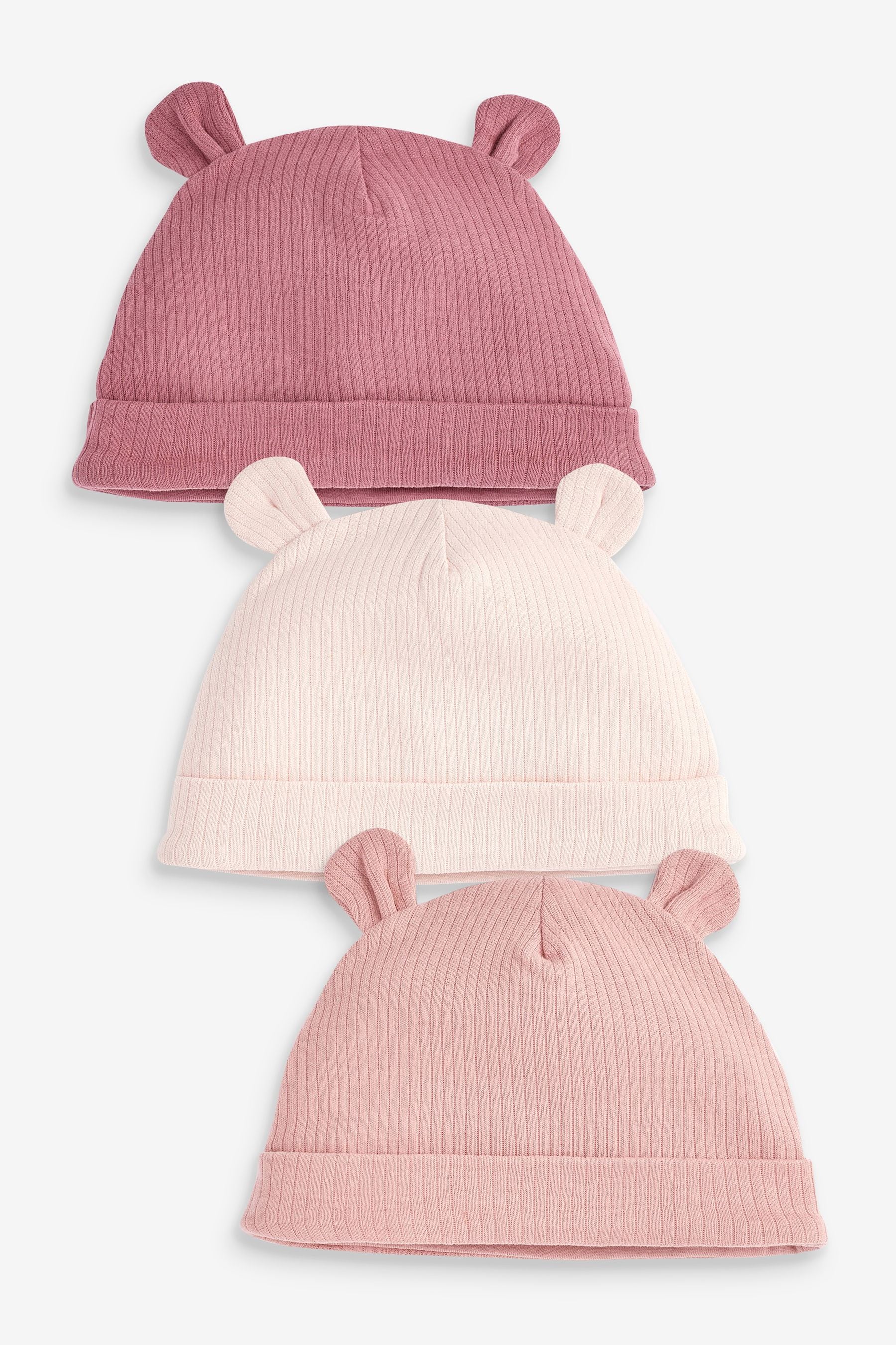 Pink Baby Beanie Jersey Hats 3 Pack (0-18mths)