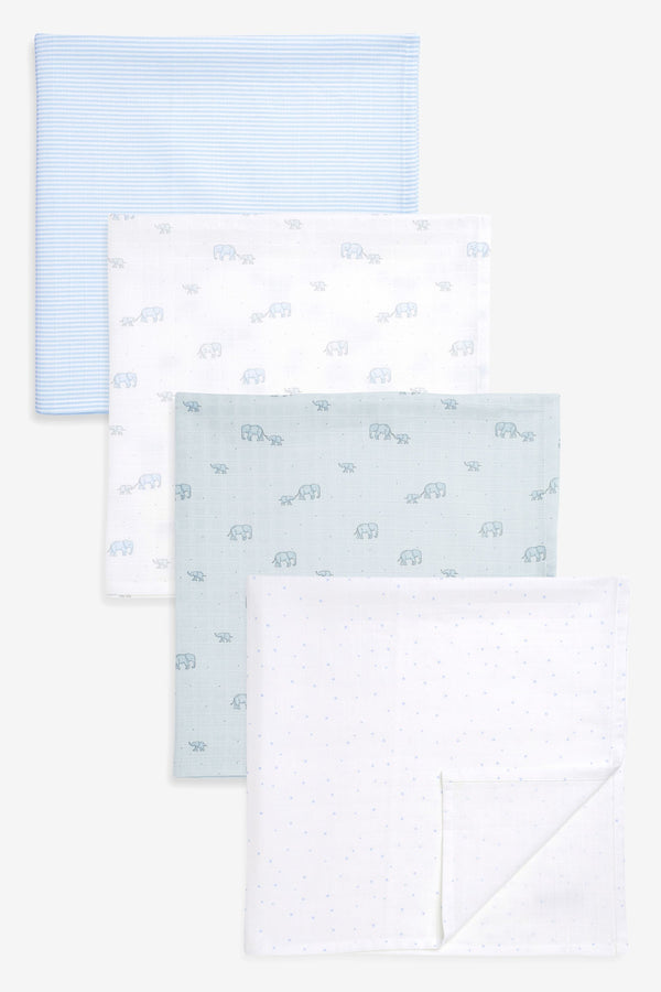 Blue Elephant Baby 4 Pack Muslin Squares