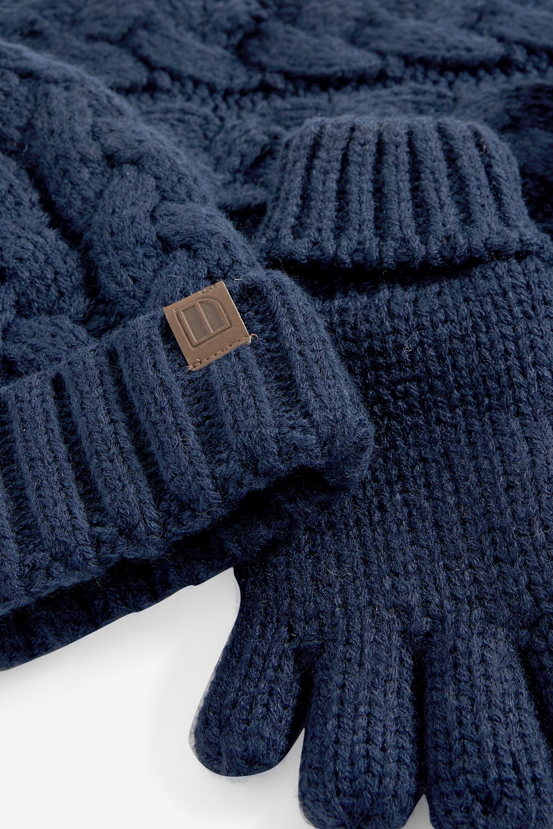 Navy Blue Knitted Hat, Gloves and Scarf 3 Piece Set (3-16yrs)