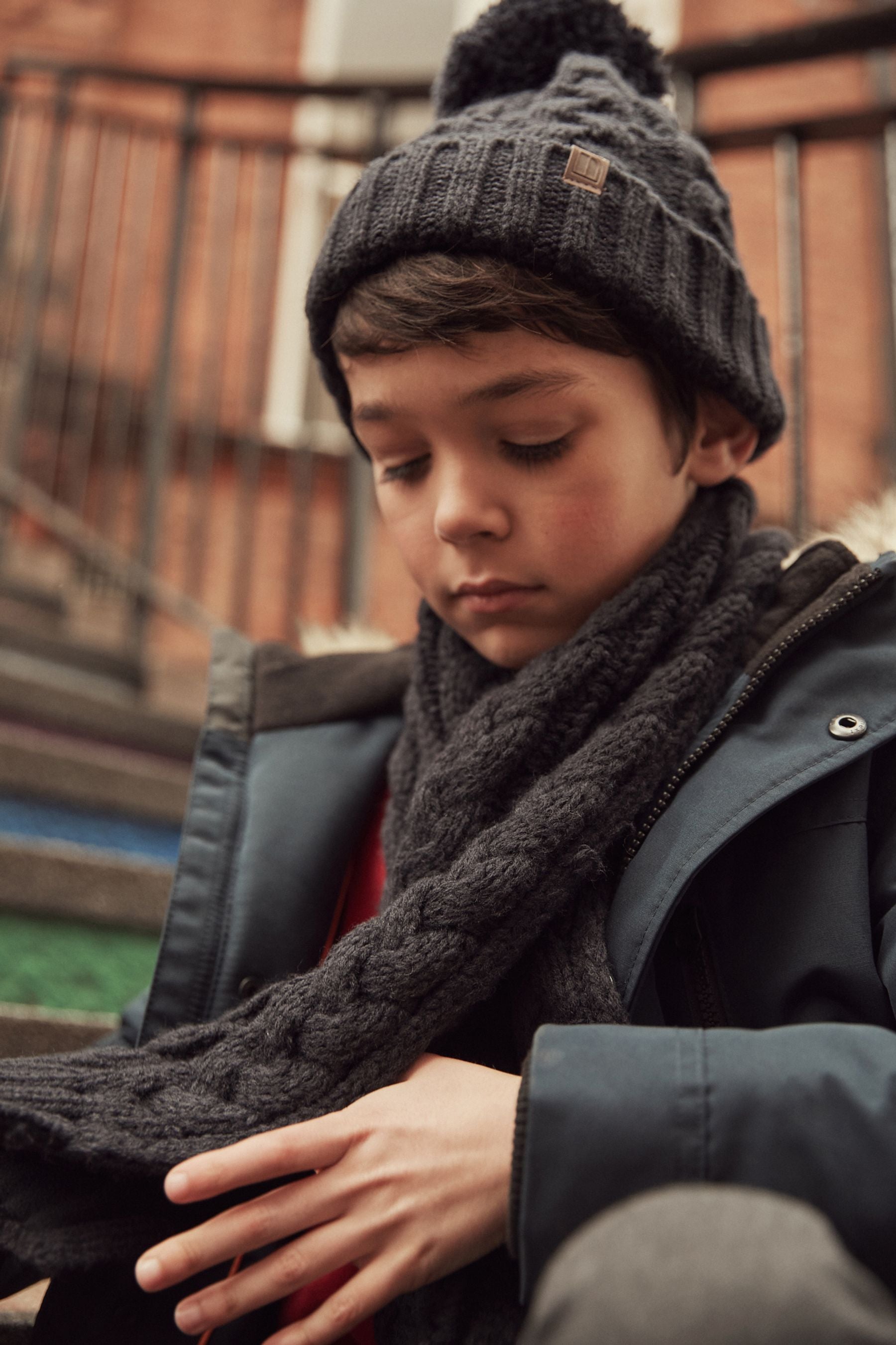 Navy Blue Knitted Hat, Gloves and Scarf 3 Piece Set (3-16yrs)