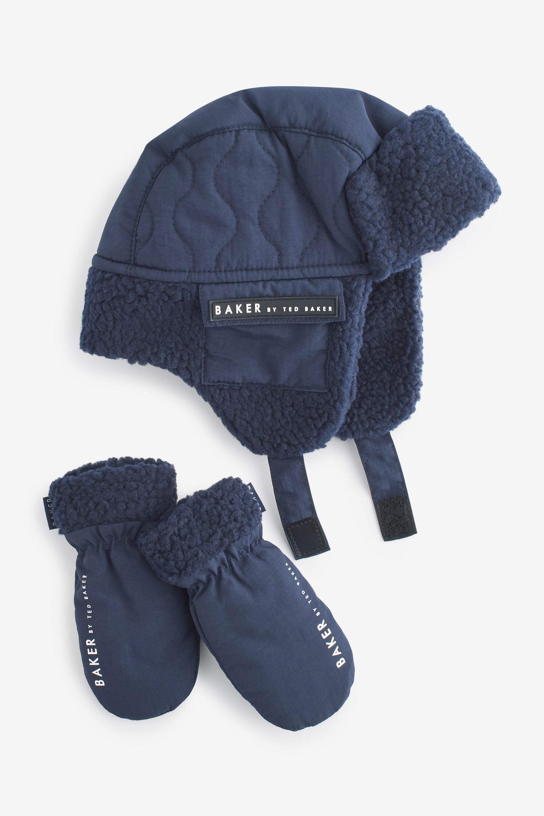 Navy Baker by Ted Baker Boys Navy Blue Trapper Hat and Mittens Set