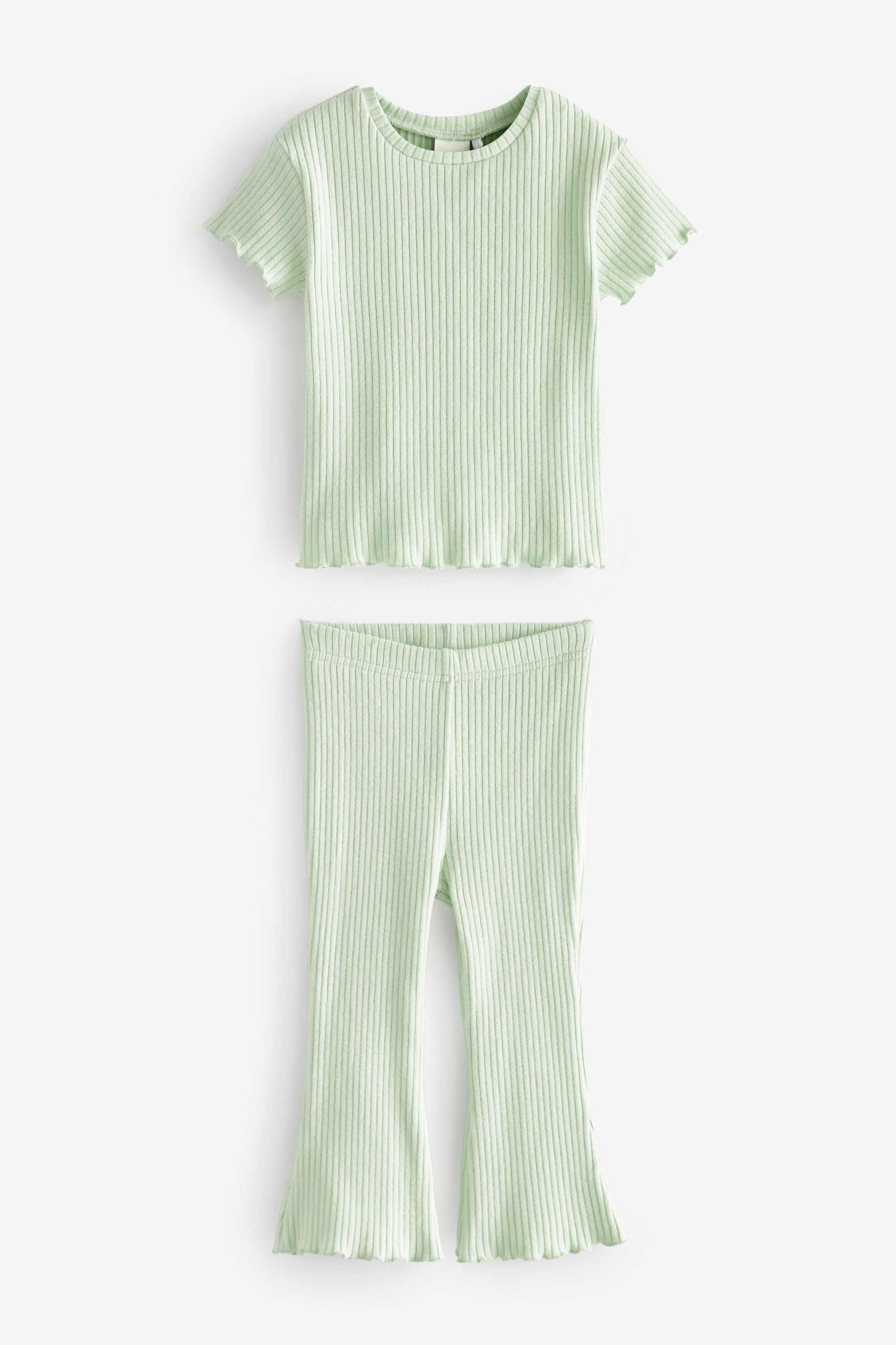 Mint Green Ribbed T-Shirt And Flare Trousers Set (3mths-7yrs)