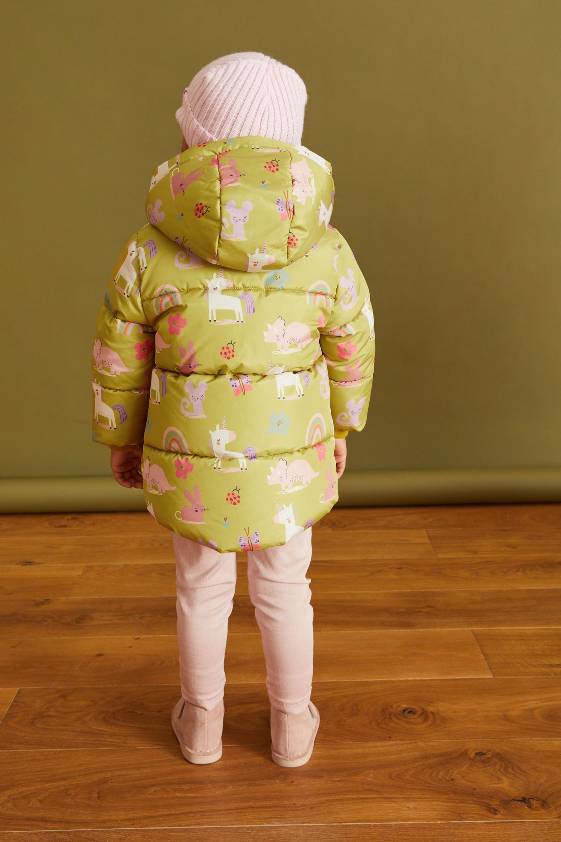 Yellow Printed Character Shower Resistant Padded Coat (3mths-7yrs)