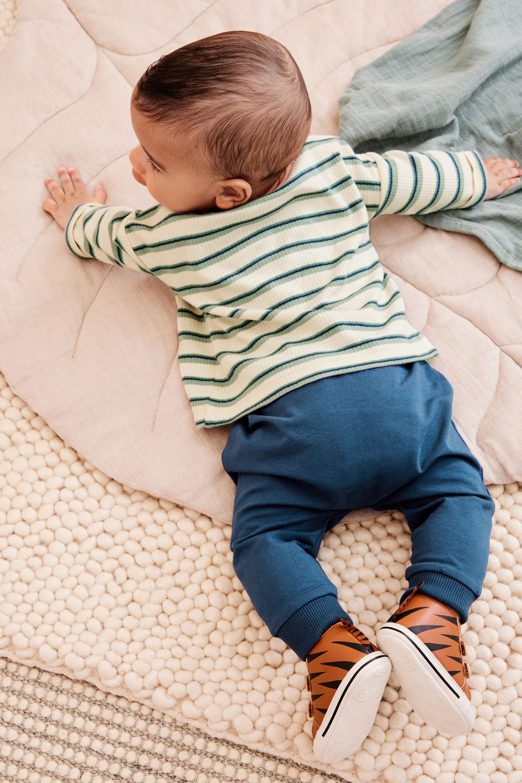 Cream/Navy Blue Character Baby Top and Leggings 2 Piece Set