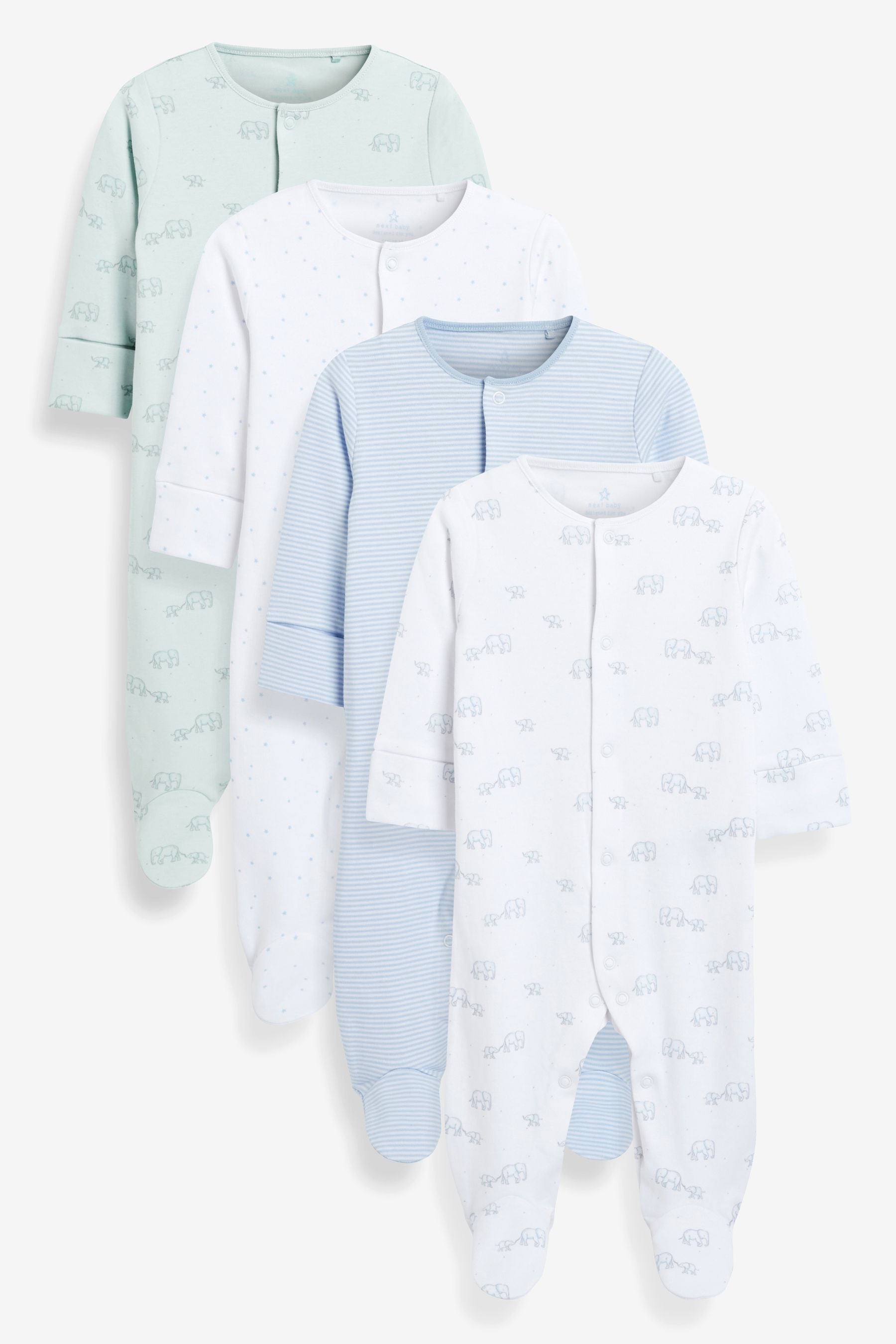 Pale Blue 4 Pack Baby Sleepsuits (0-3yrs)