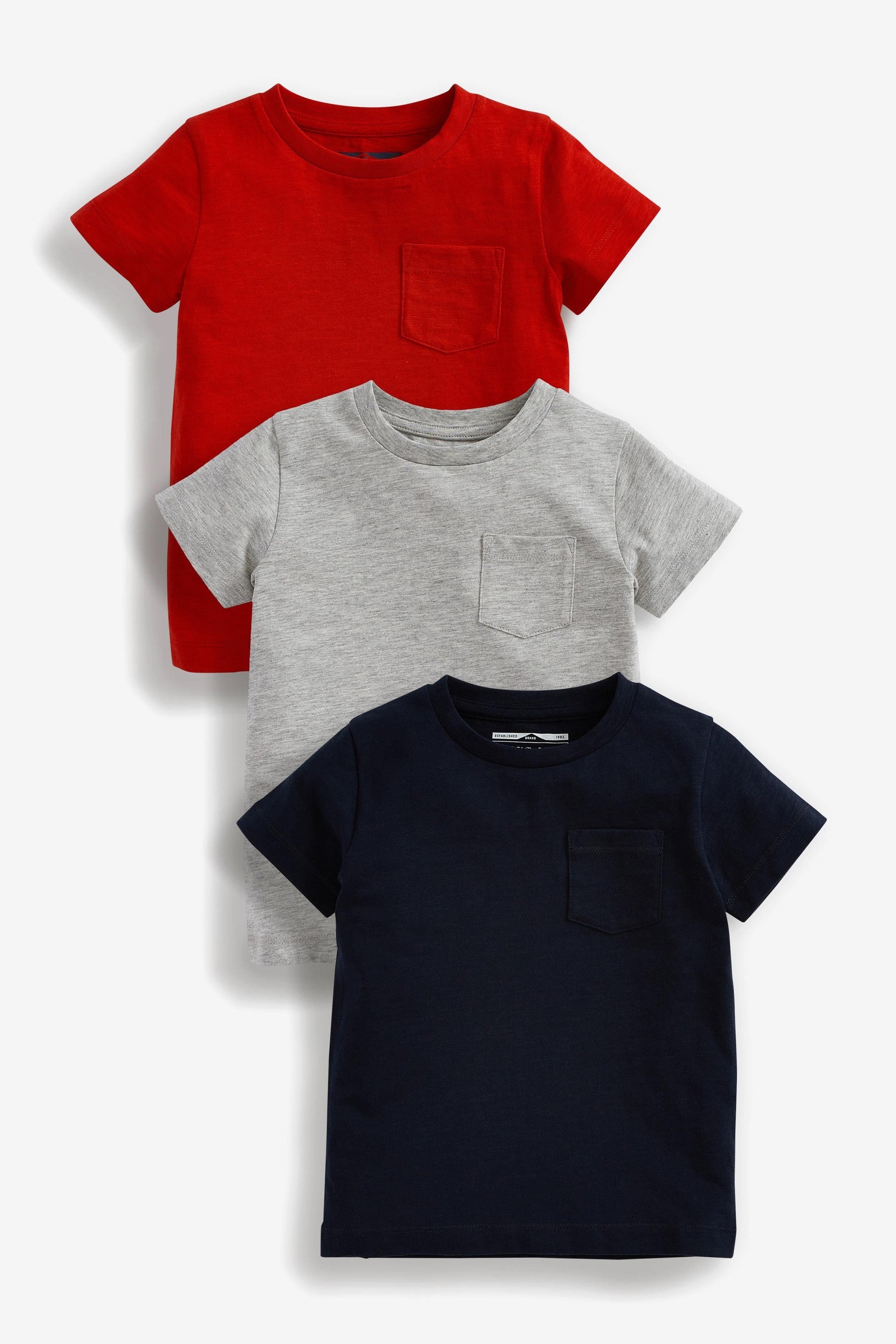 Red/Grey/Navy 3 Pack Plain T-Shirts (3mths-7yrs)