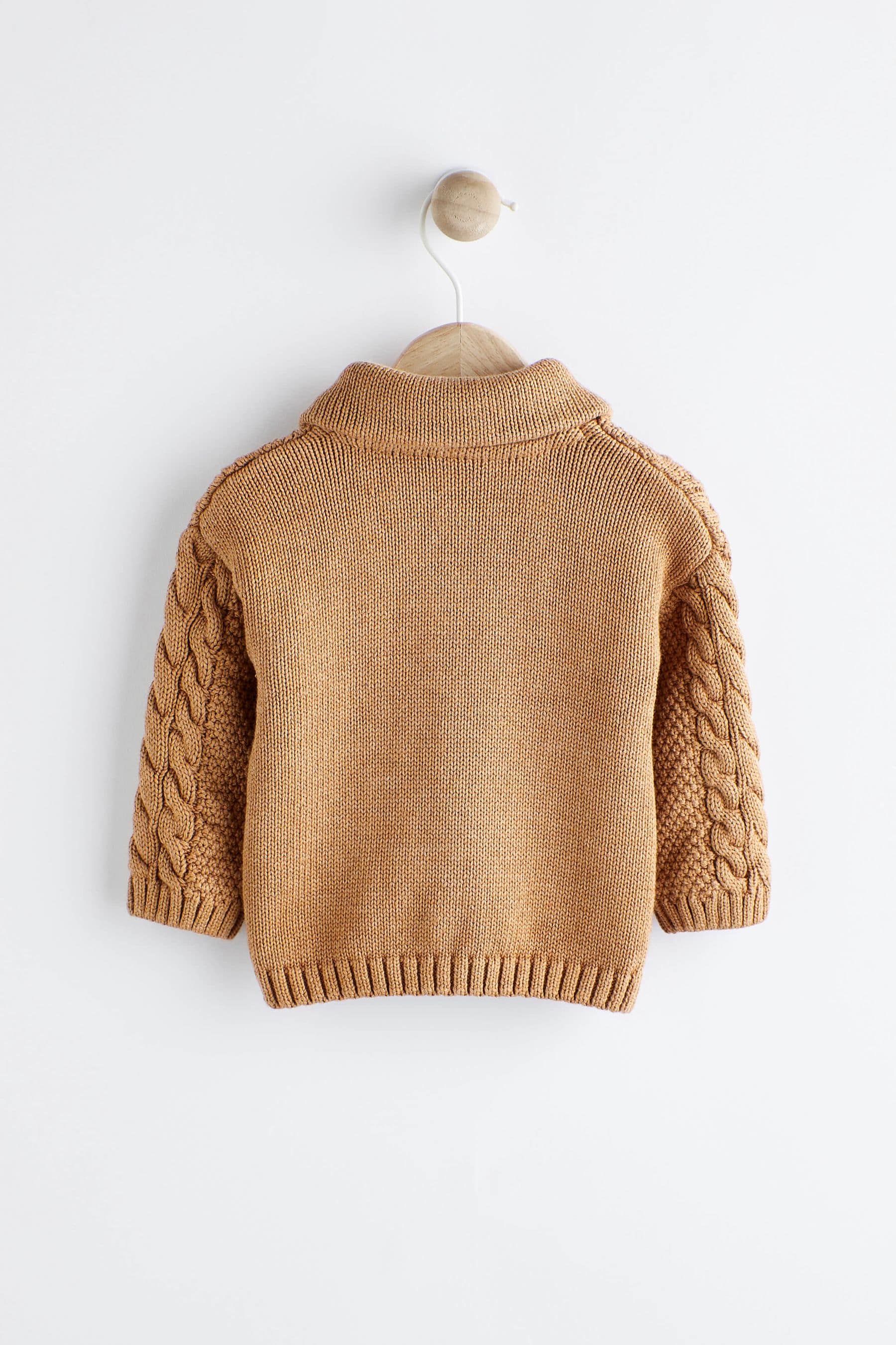 Tan Brown Cable Knitted Baby Cardigan (0mths-2yrs)