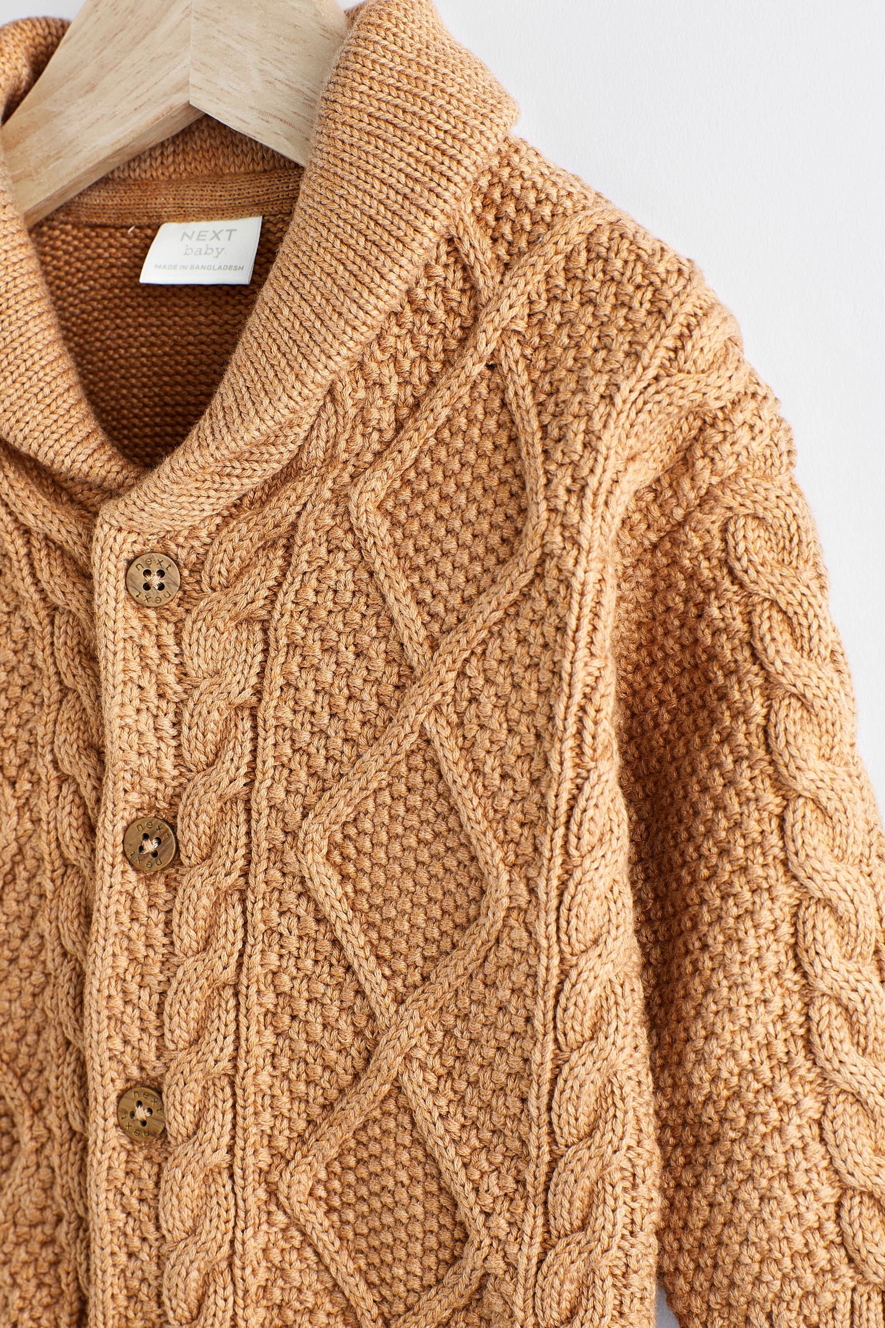 Tan Brown Cable Knitted Baby Cardigan (0mths-2yrs)