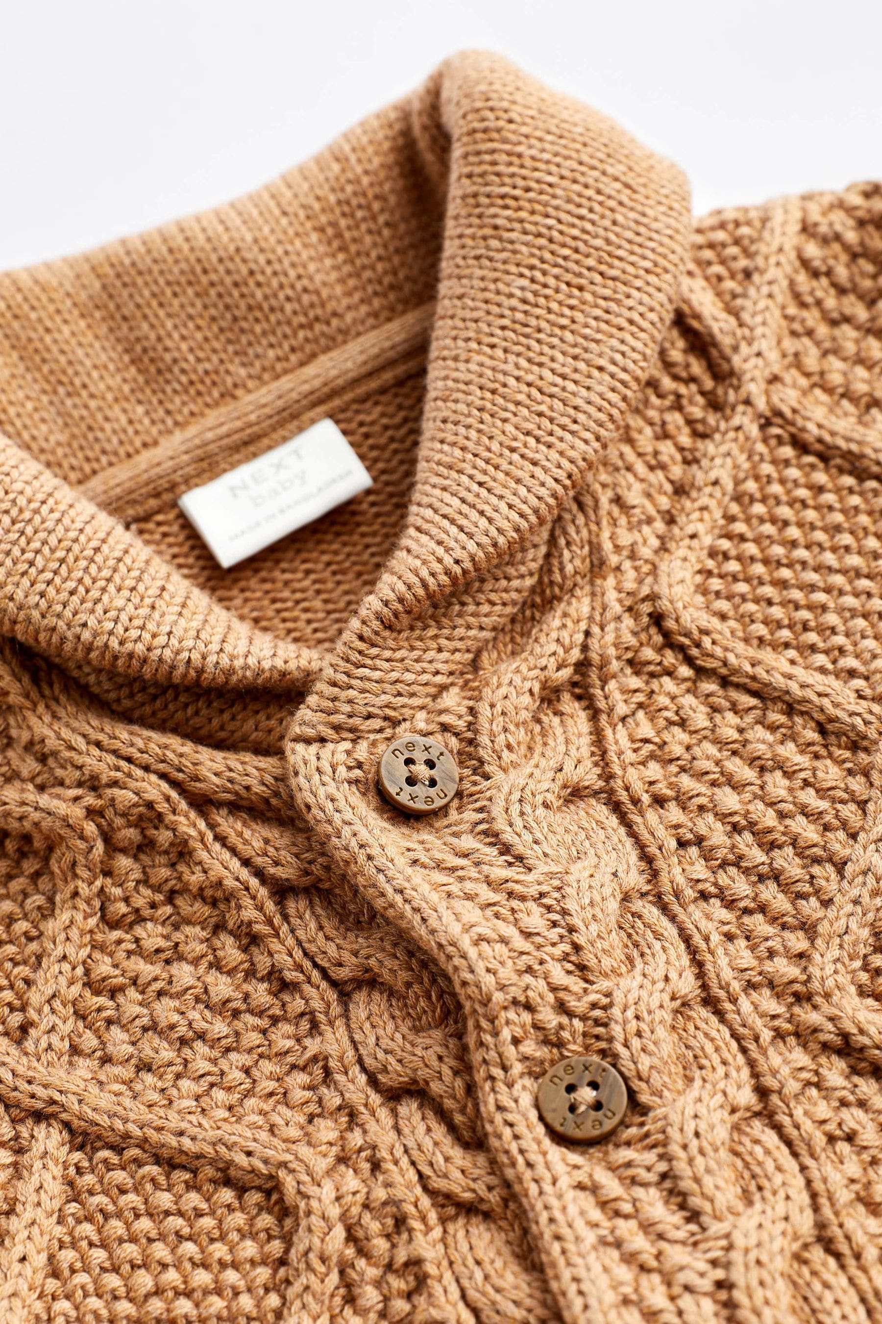 Tan Brown Cable Knitted Baby Cardigan (0mths-2yrs)