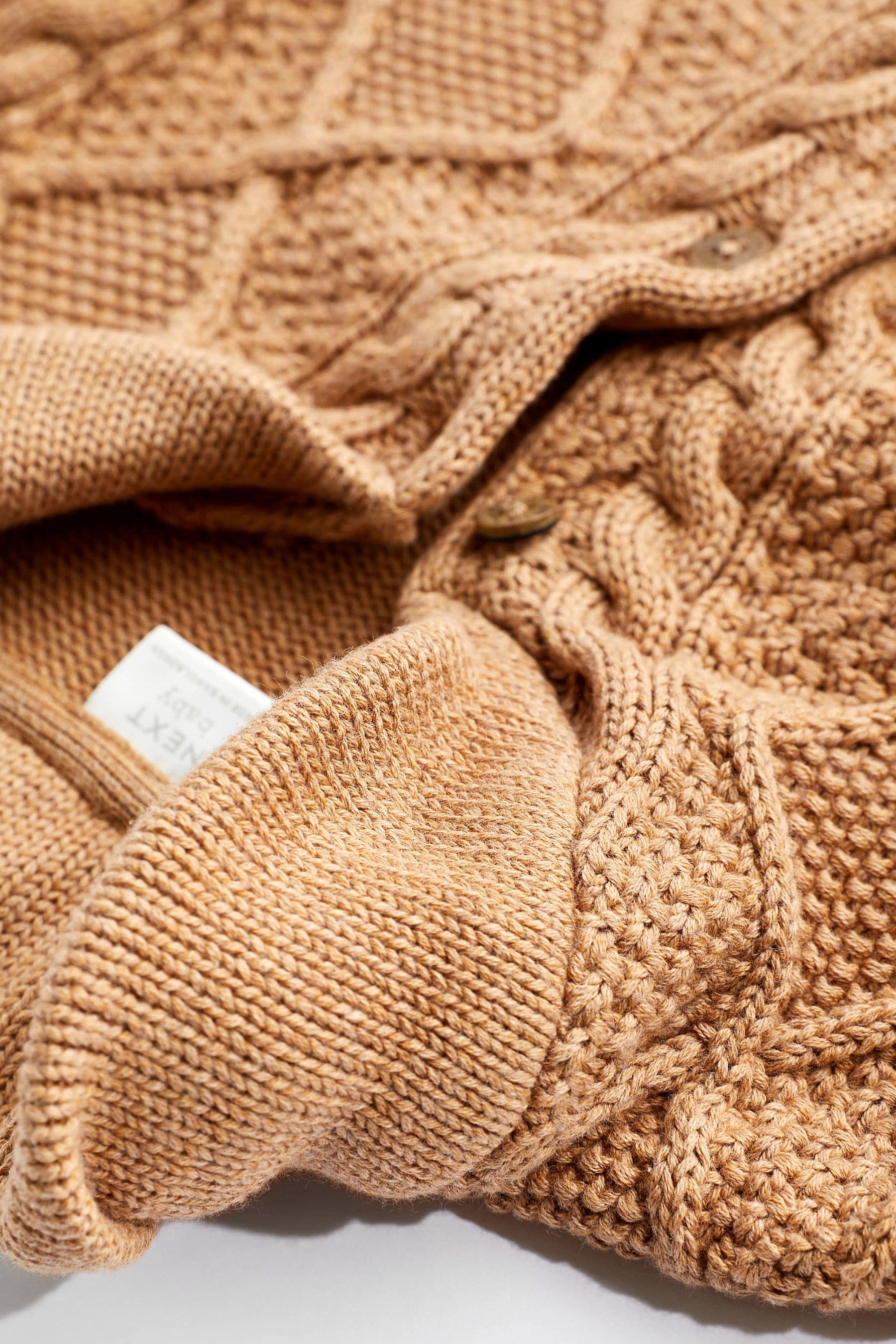 Tan Brown Cable Knitted Baby Cardigan (0mths-2yrs)