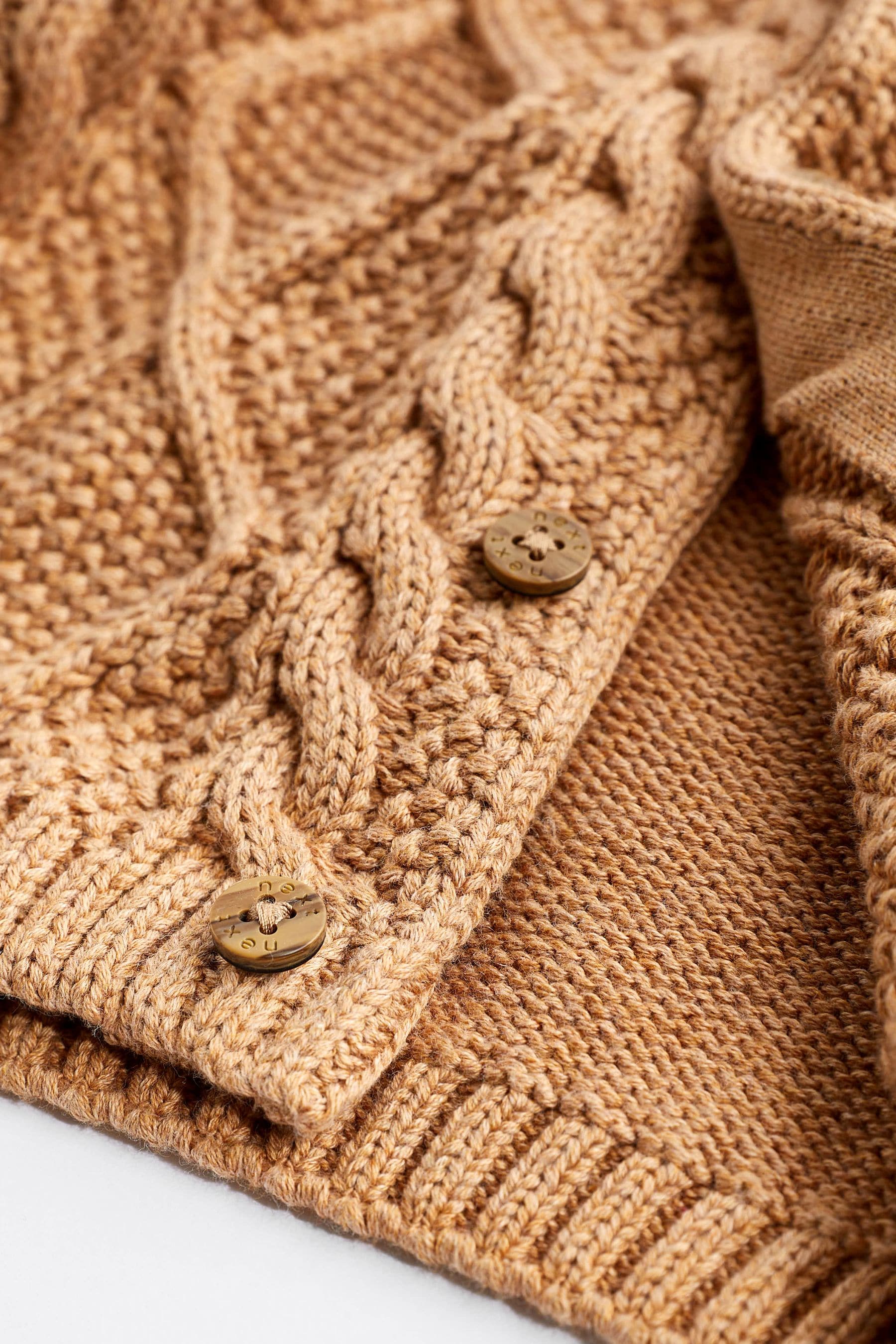 Tan Brown Cable Knitted Baby Cardigan (0mths-2yrs)