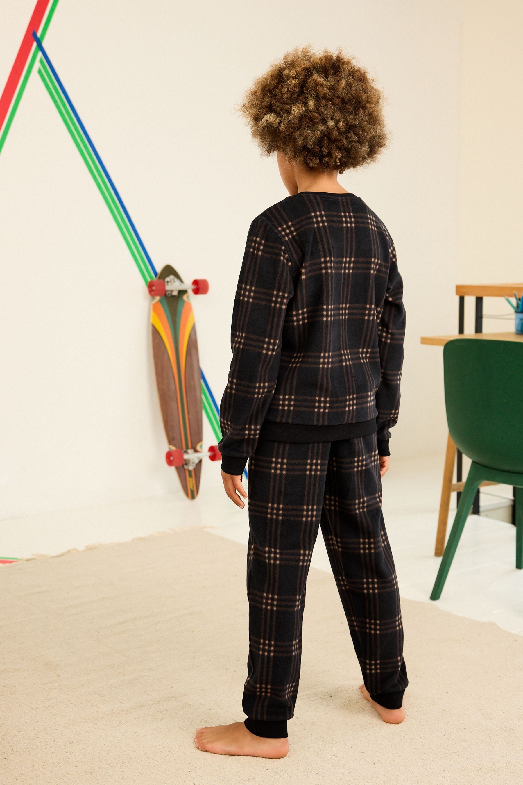 Monochrome Check Soft Touch Fleece with Elastane Pyjamas (3-16yrs)