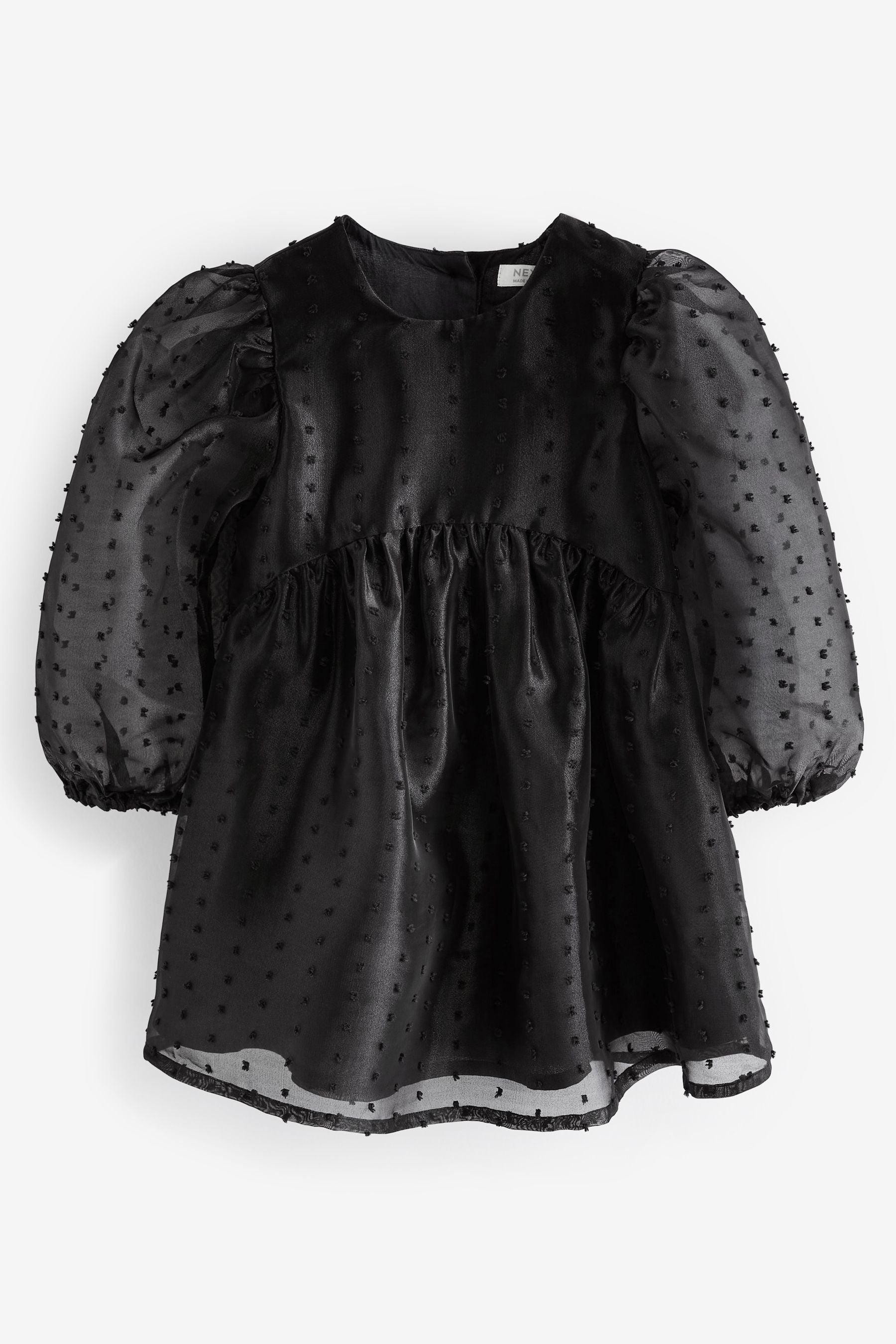 Black Dobby Organza Volume Sleeve Dress (12mths-8yrs)