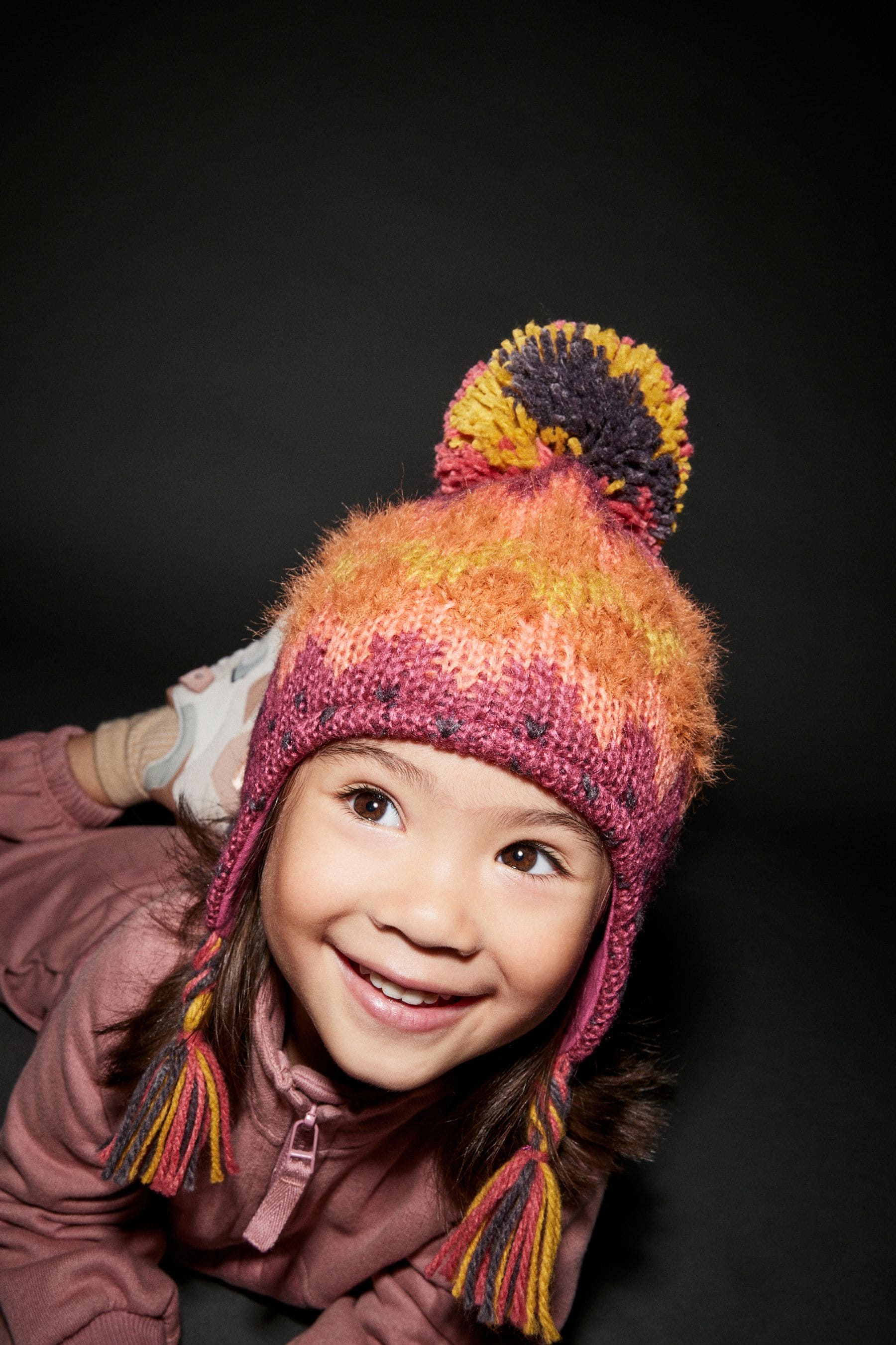 Berry Red Fairisle Knitted Trapper Hat (3mths-13yrs)