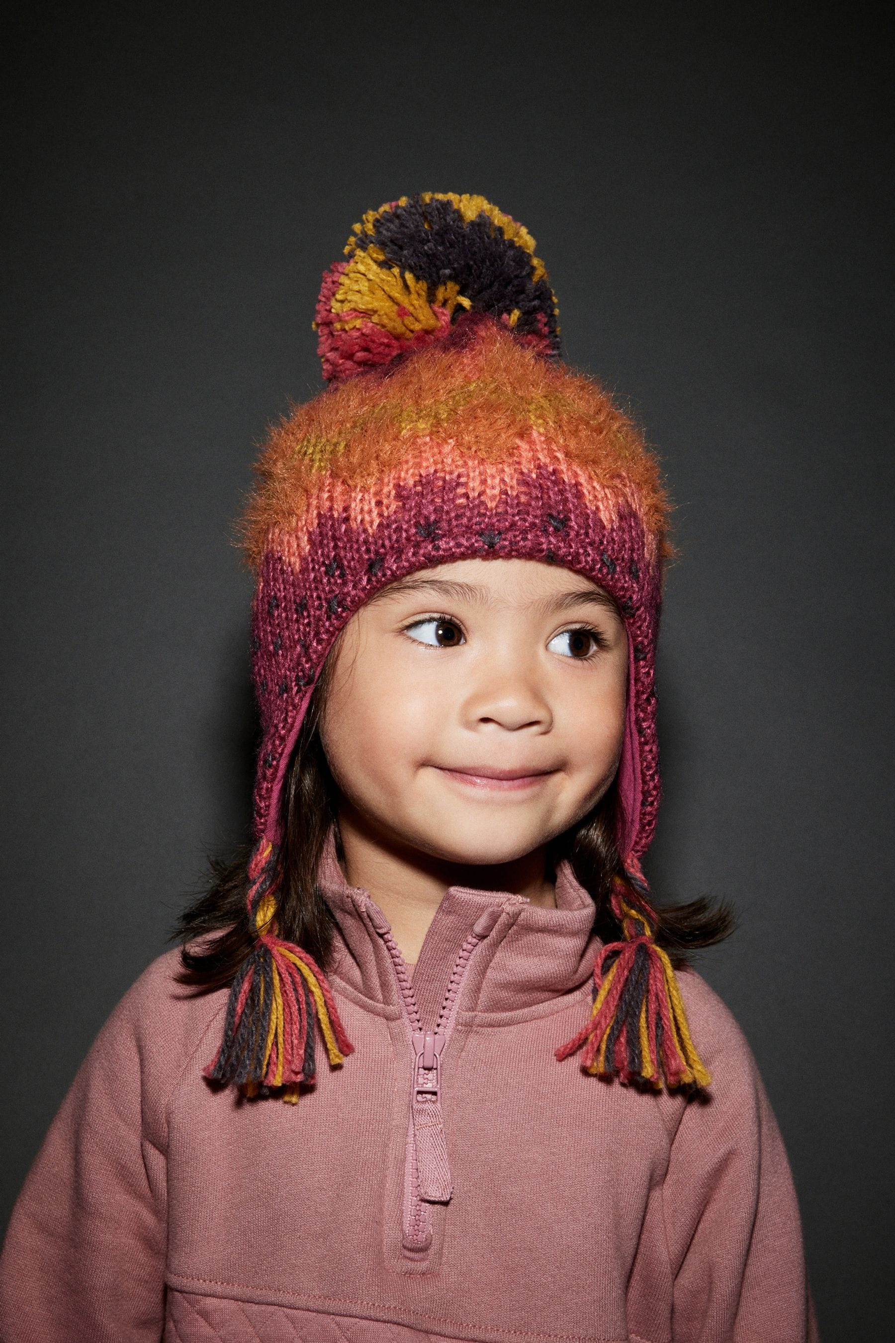 Berry Red Fairisle Knitted Trapper Hat (3mths-13yrs)