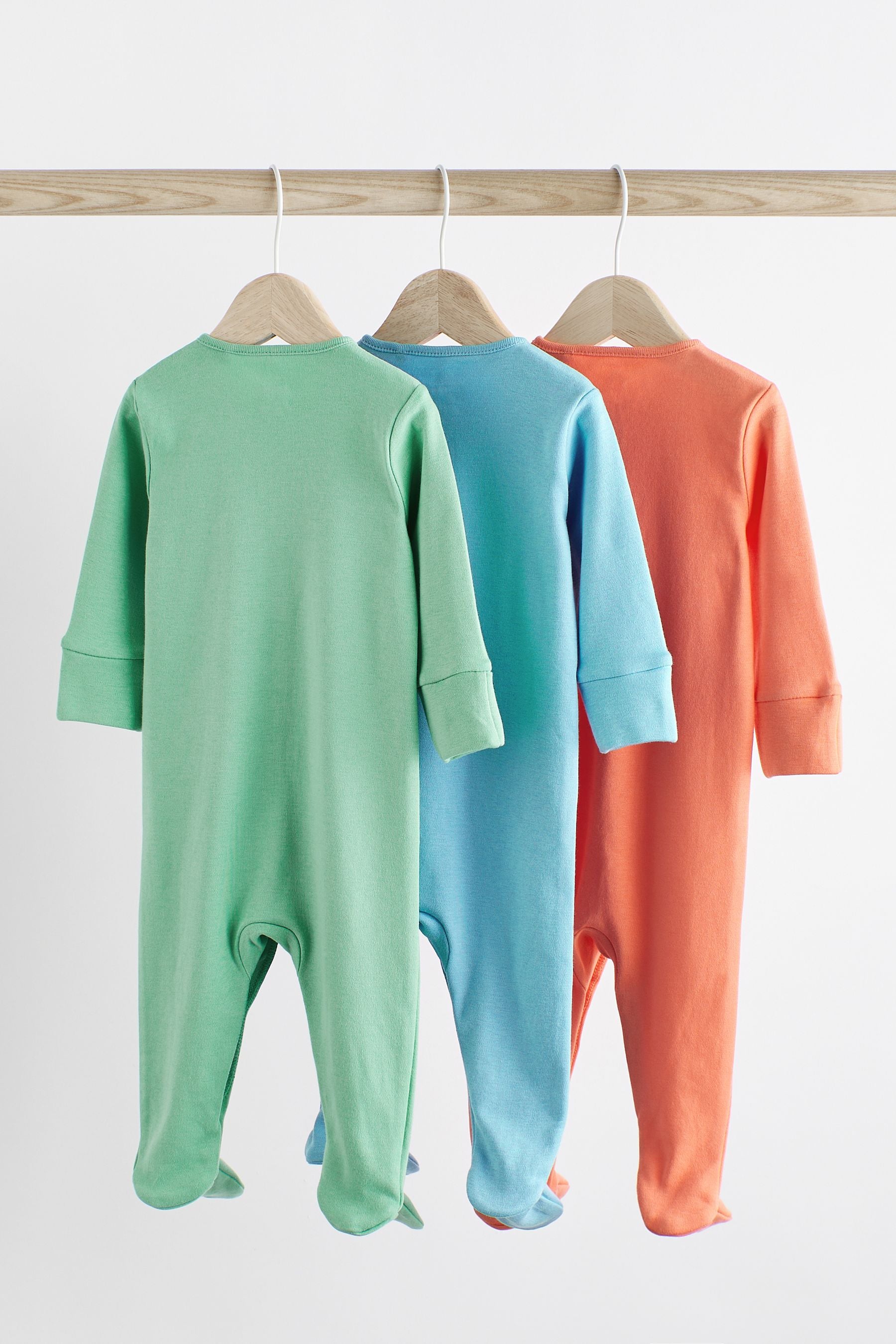 Green/Blue/Orange Baby Cotton Sleepsuits 3 Pack (0-3yrs)