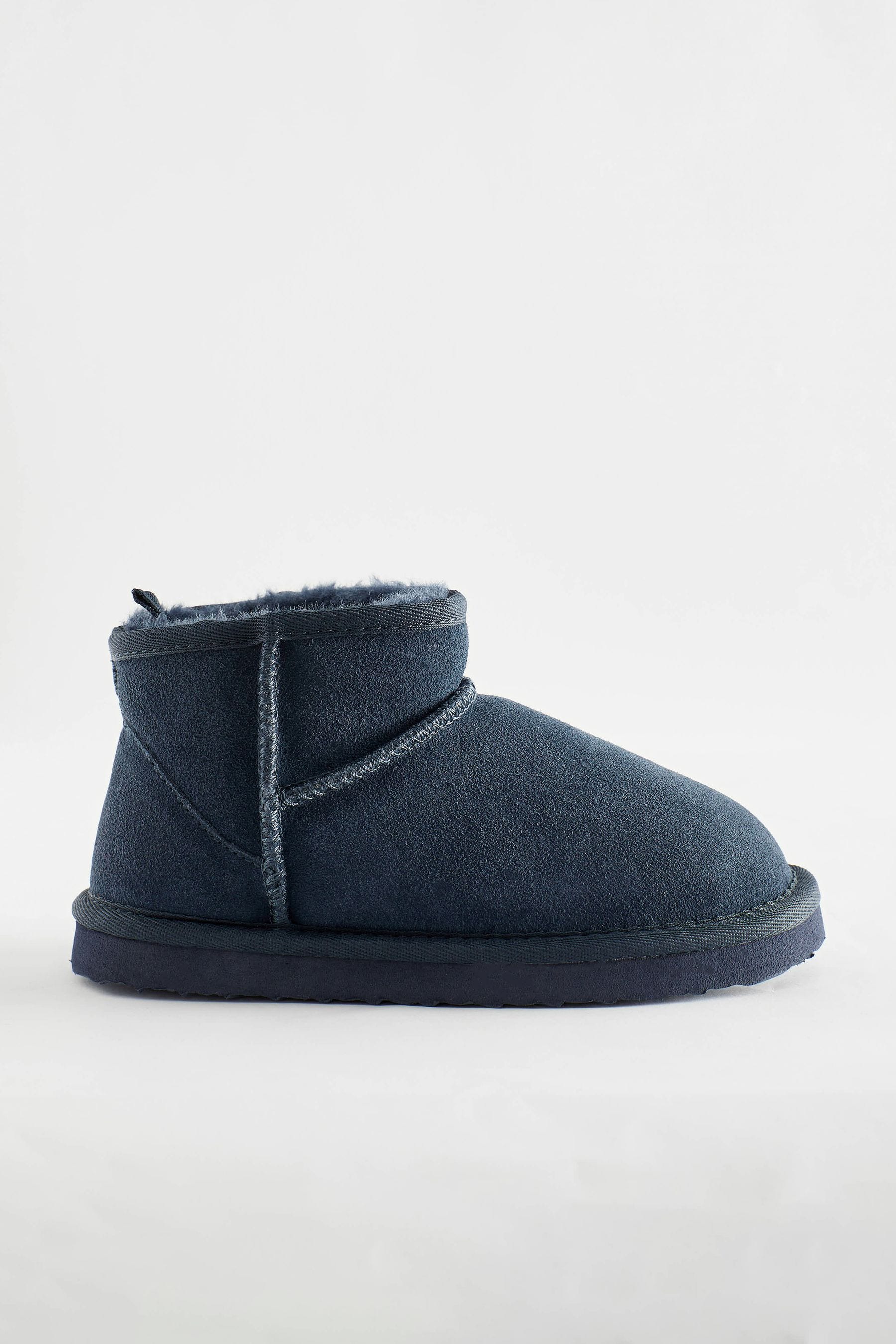 Navy Blue Warm Lined Suede Slipper Boots