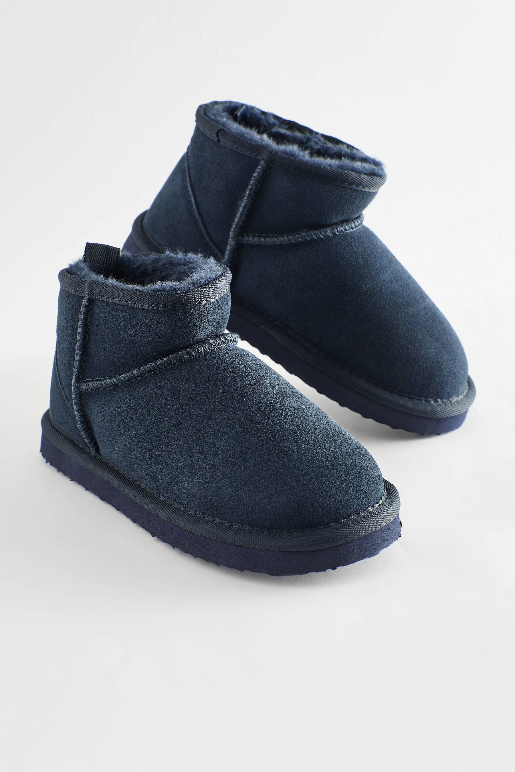 Navy Blue Warm Lined Suede Slipper Boots