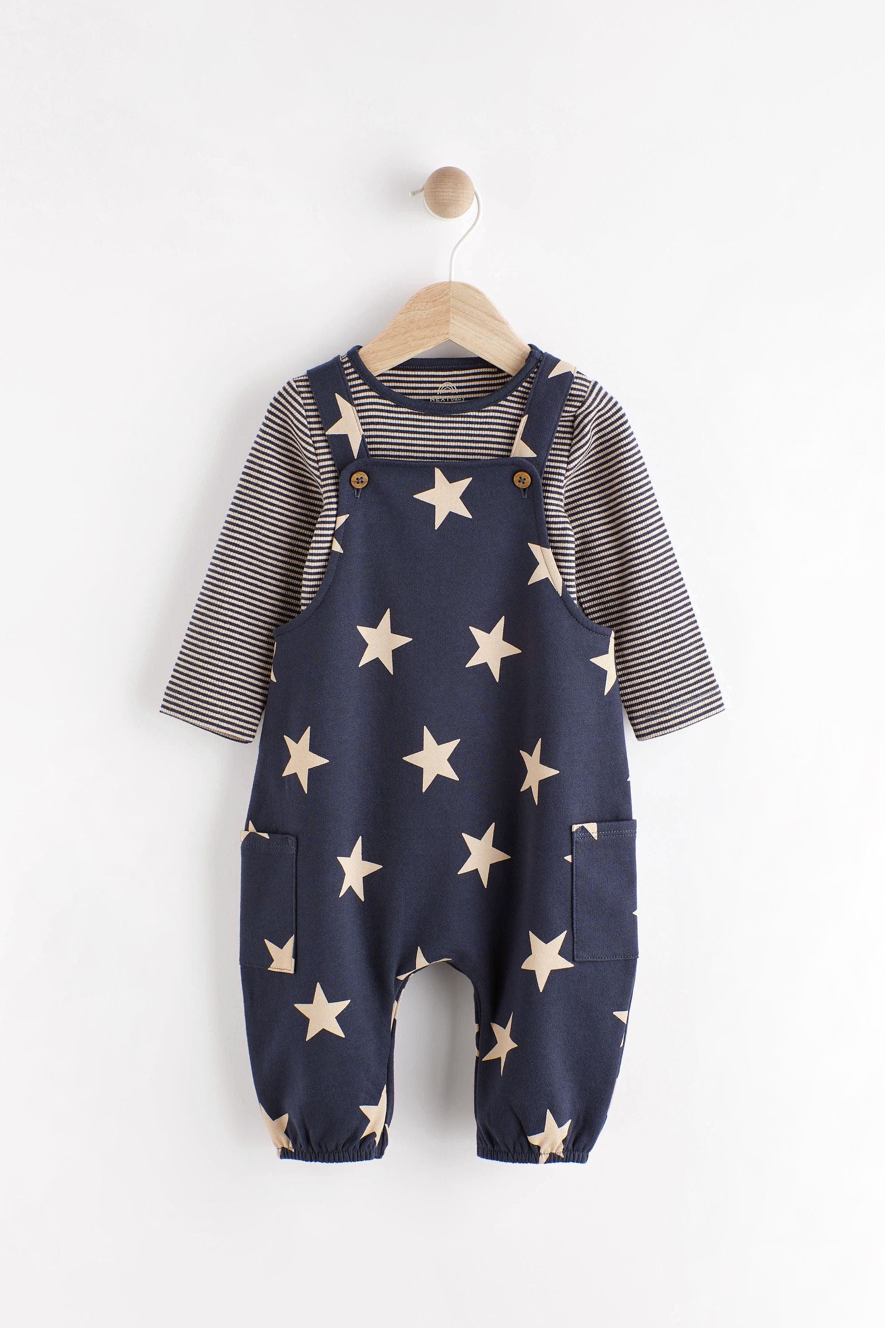 Navy Blue Star Jersey Baby Dungarees And Bodysuit (0mths-2yrs)