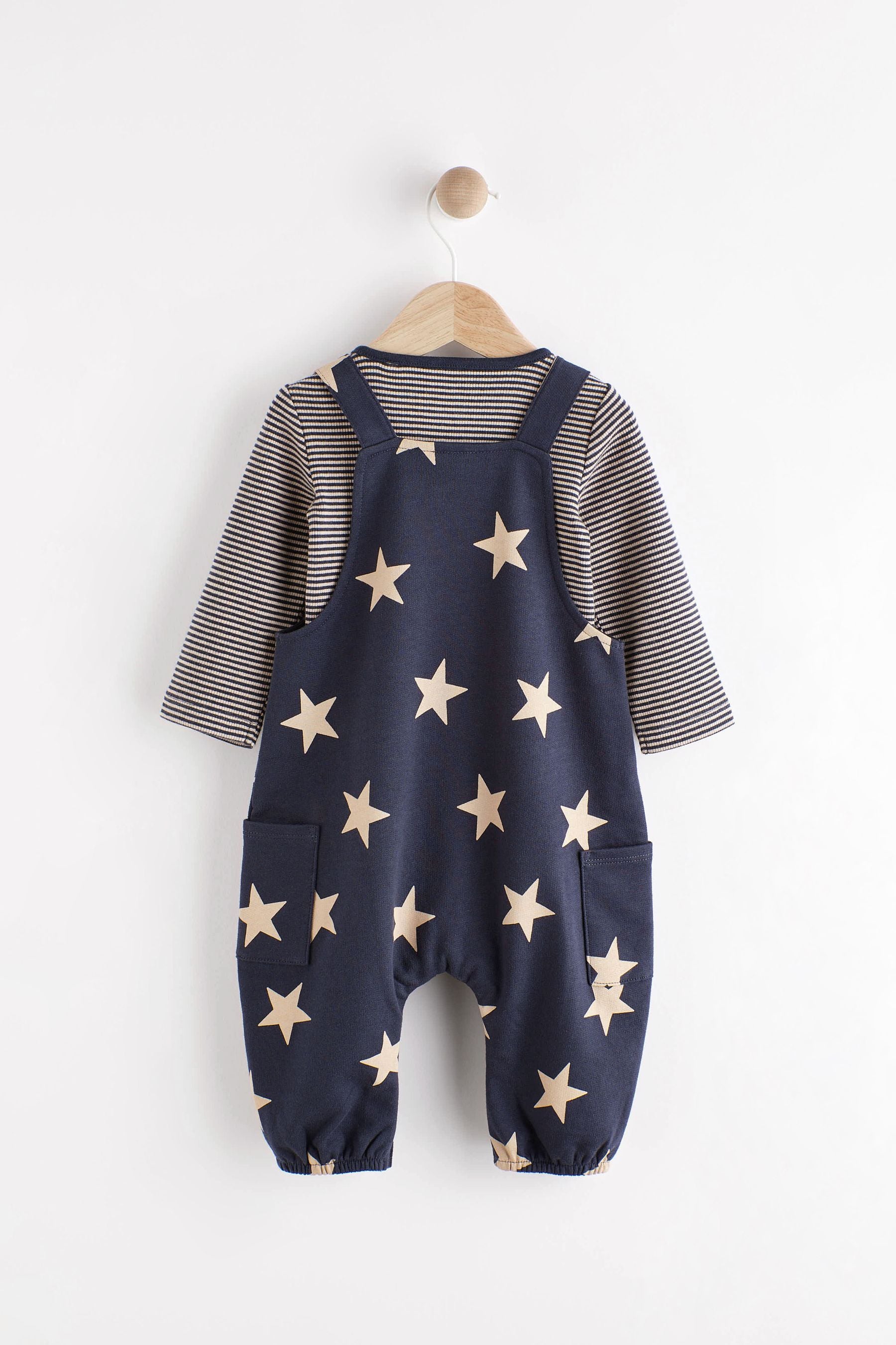 Navy Blue Star Jersey Baby Dungarees And Bodysuit (0mths-2yrs)