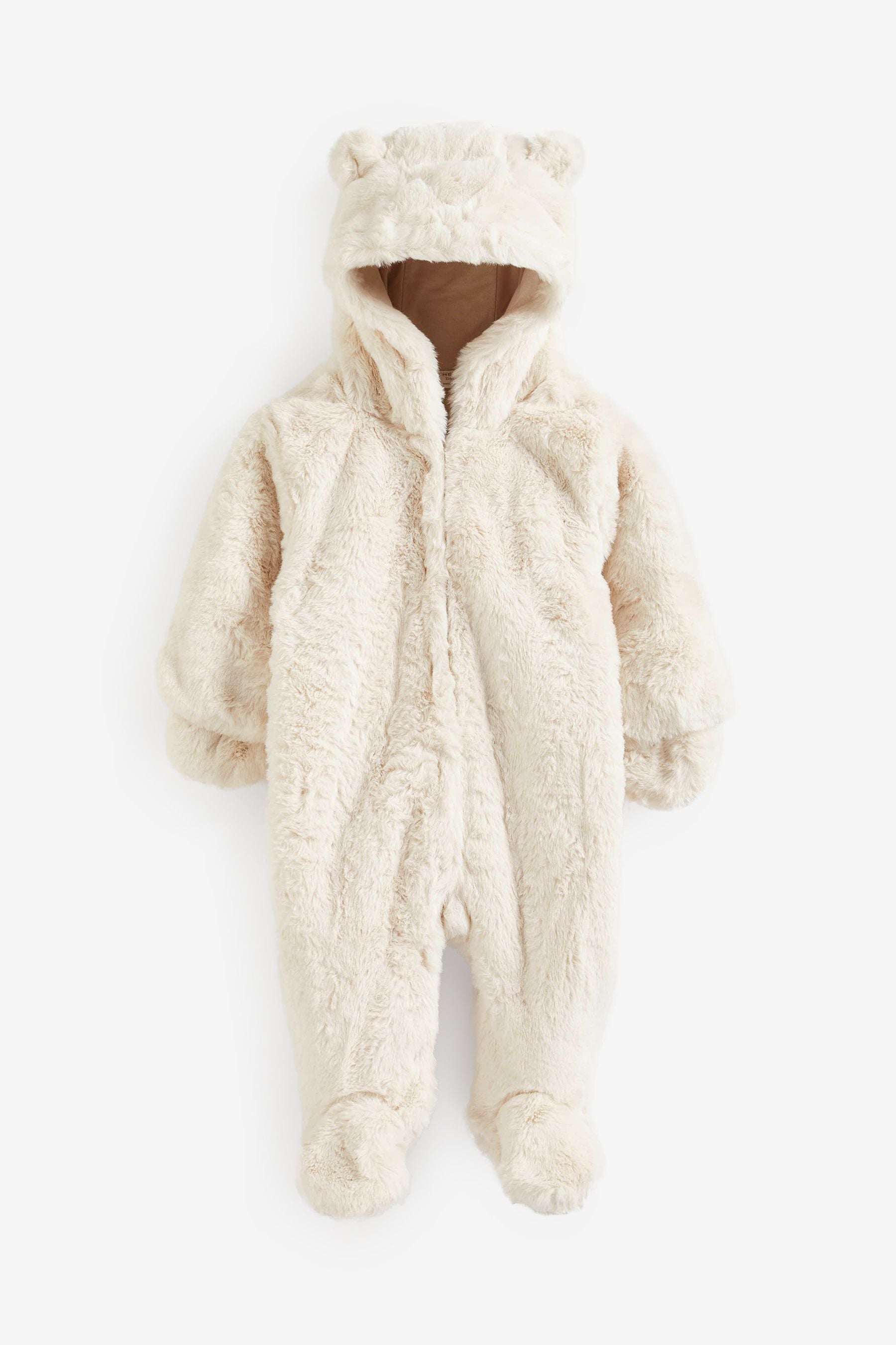 Ecru White Cosy Bear All-In-One Pramsuit