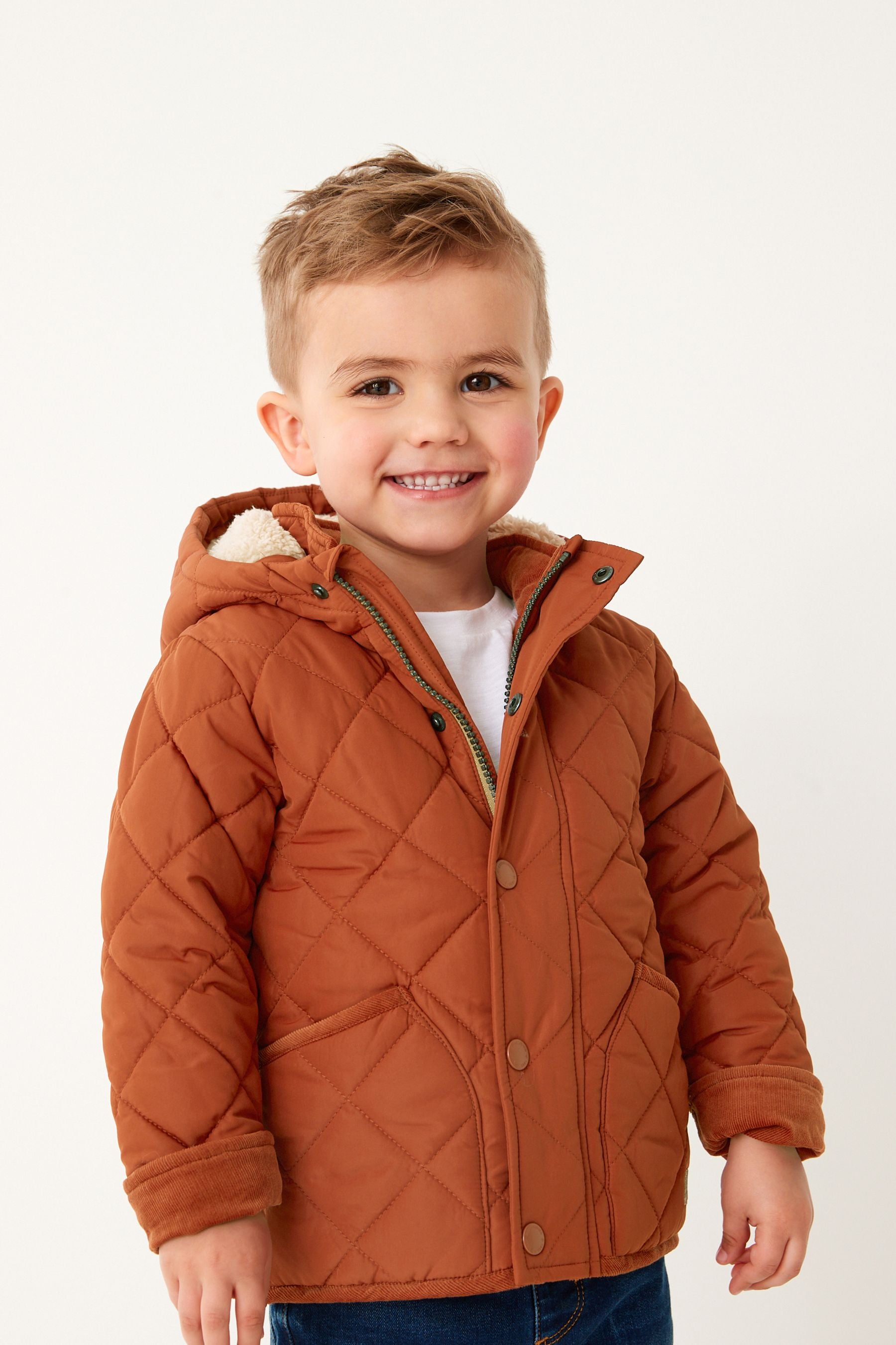 Rust Brown Quilted Teddy Borg Fleece Lined Jacket (3mths-7yrs)