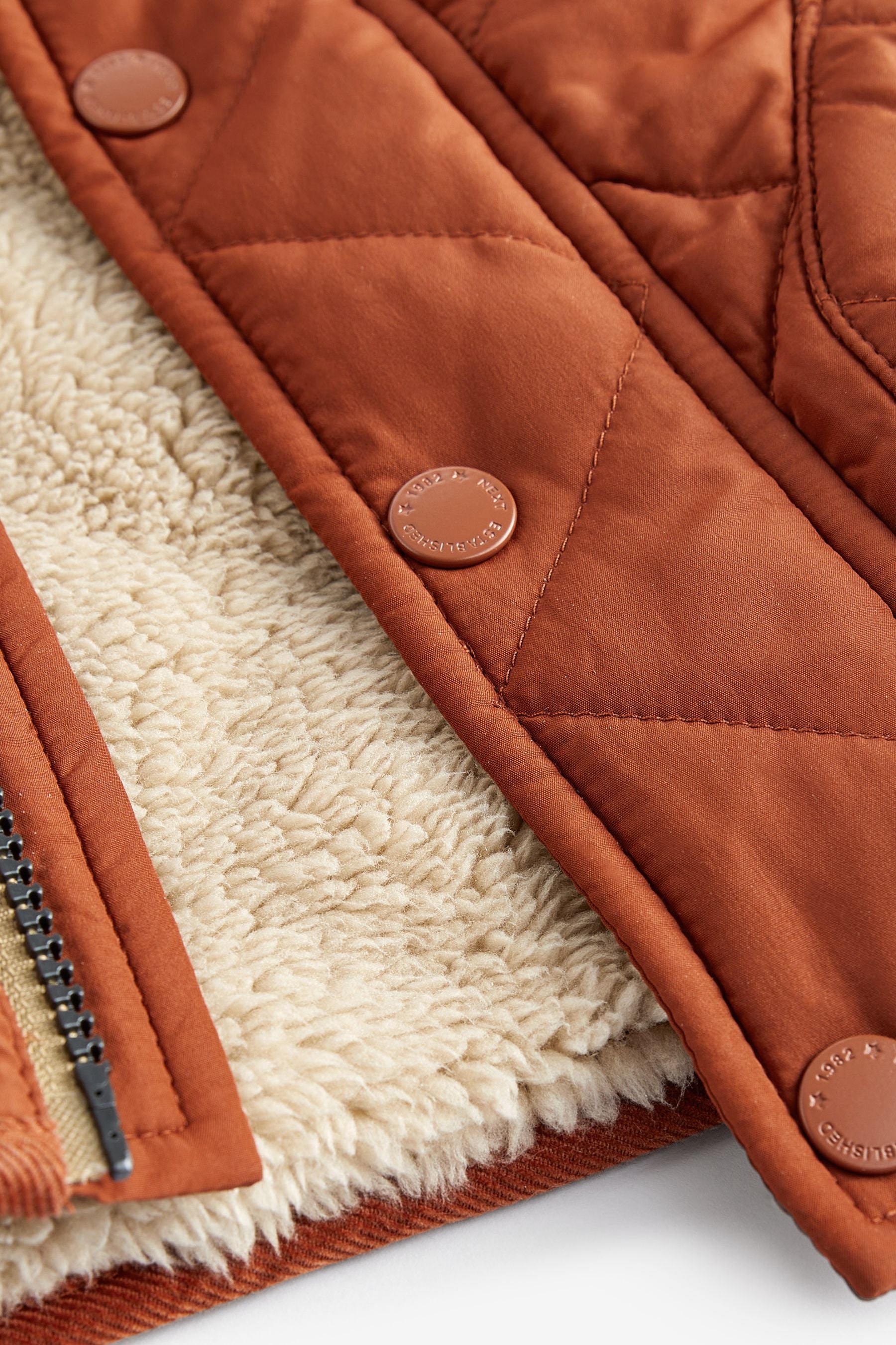 Rust Brown Quilted Teddy Borg Fleece Lined Jacket (3mths-7yrs)