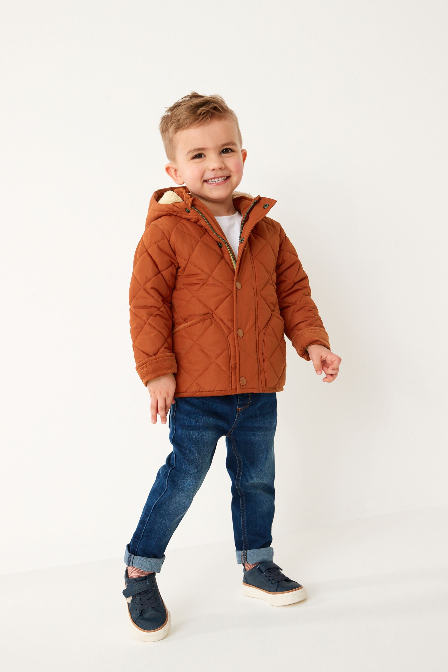 Rust Brown Quilted Teddy Borg Fleece Lined Jacket (3mths-7yrs)