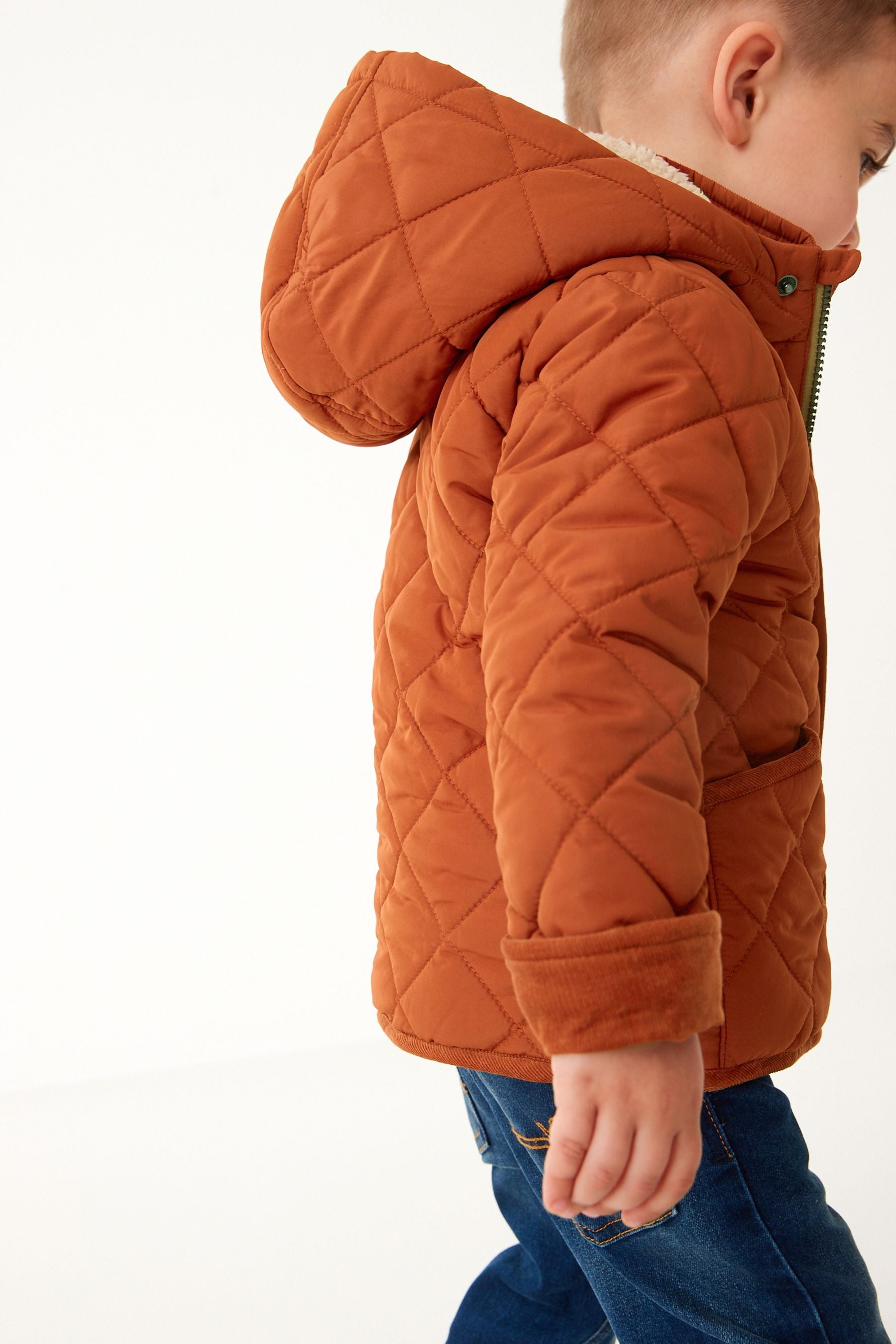 Rust Brown Quilted Teddy Borg Fleece Lined Jacket (3mths-7yrs)