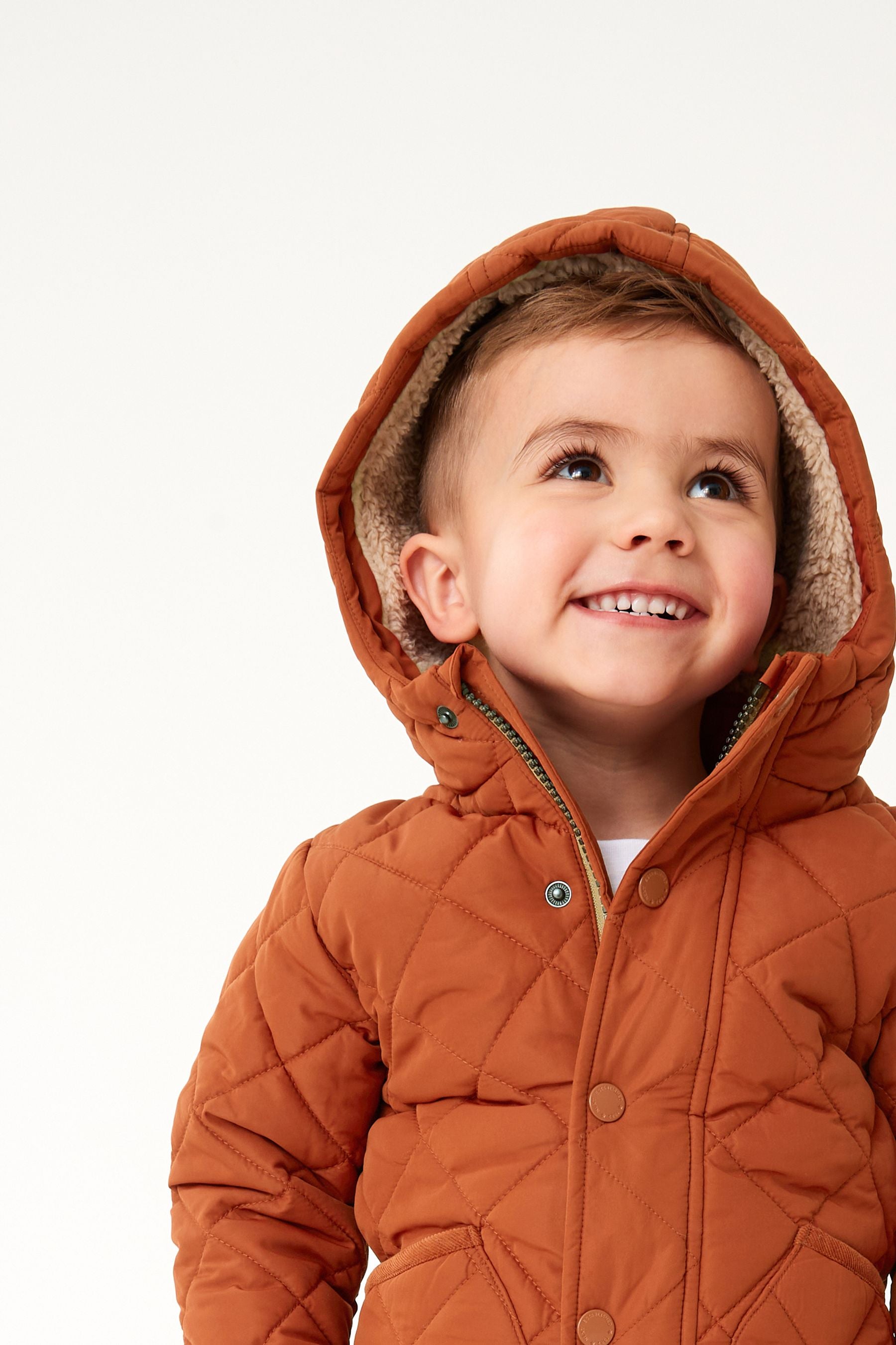 Rust Brown Quilted Teddy Borg Fleece Lined Jacket (3mths-7yrs)