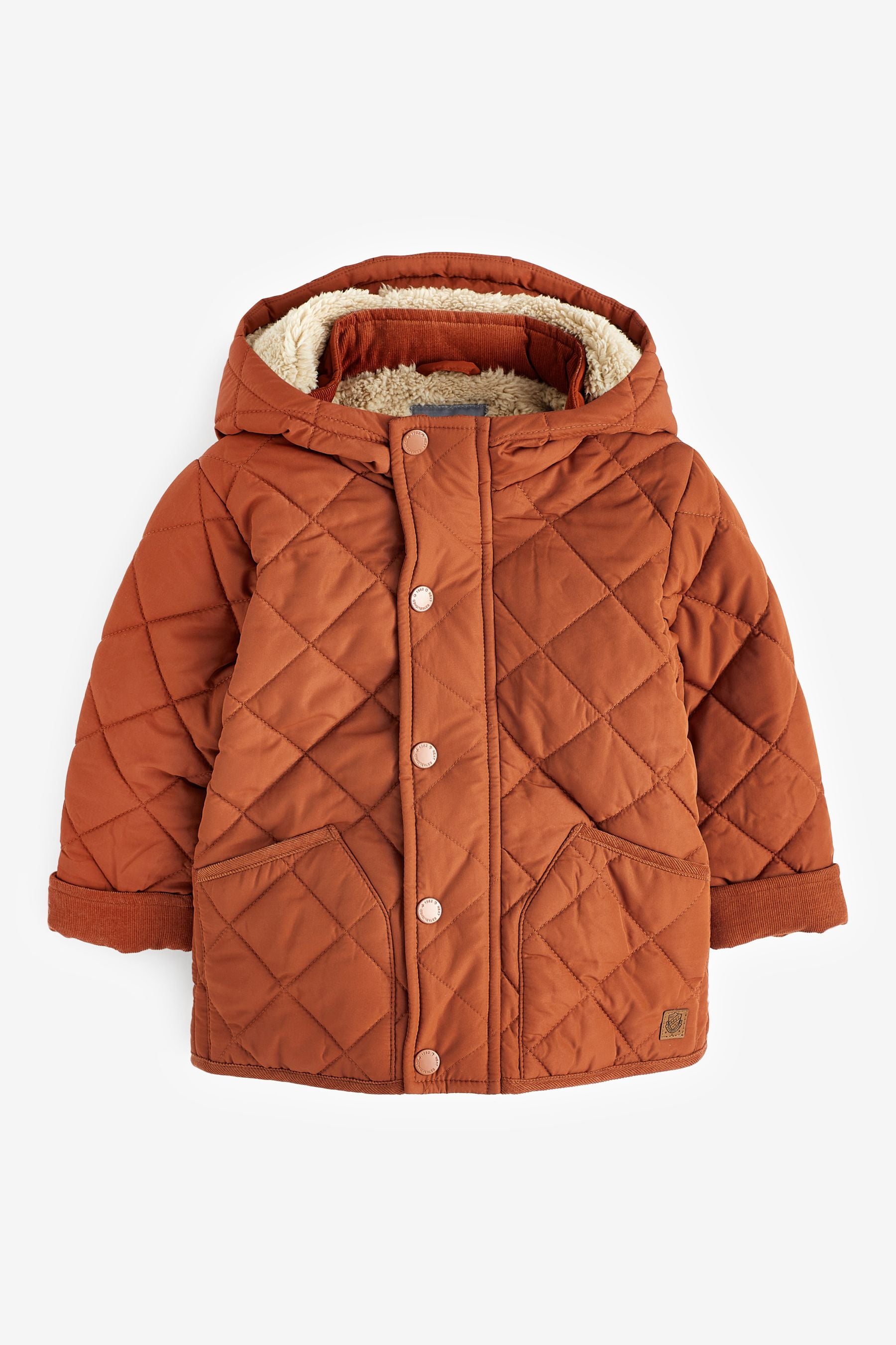 Rust Brown Quilted Teddy Borg Fleece Lined Jacket (3mths-7yrs)