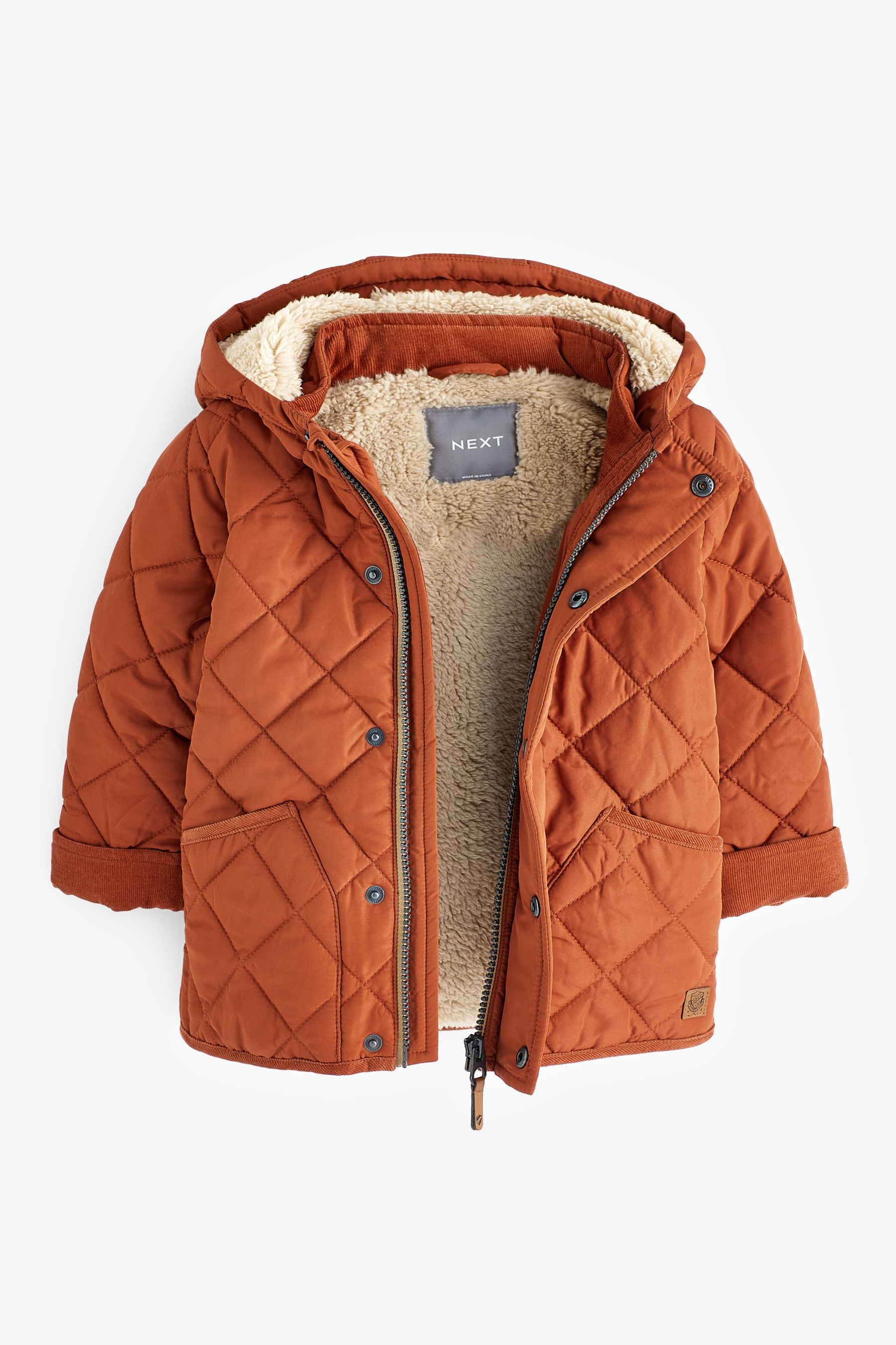 Rust Brown Quilted Teddy Borg Fleece Lined Jacket (3mths-7yrs)