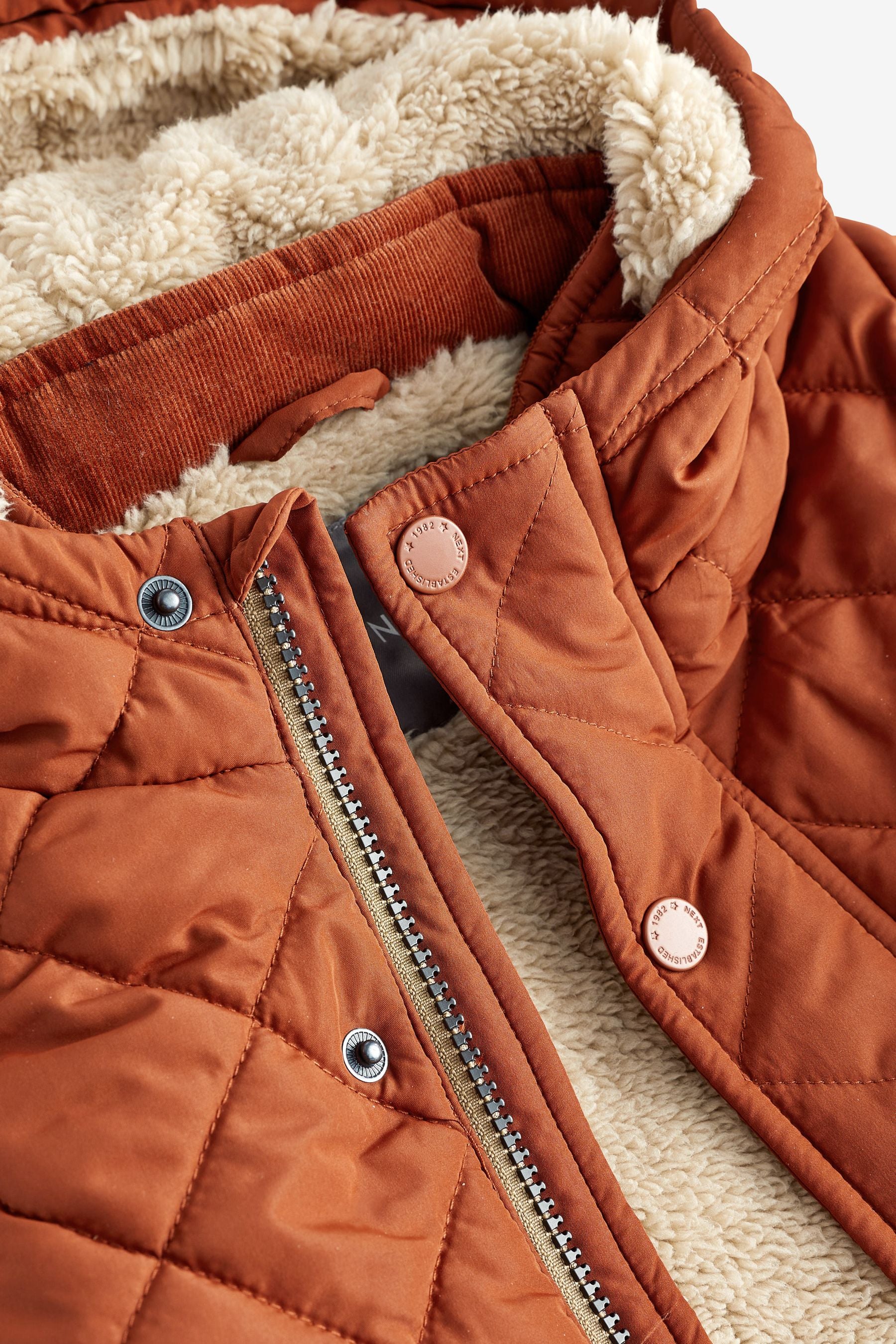 Rust Brown Quilted Teddy Borg Fleece Lined Jacket (3mths-7yrs)