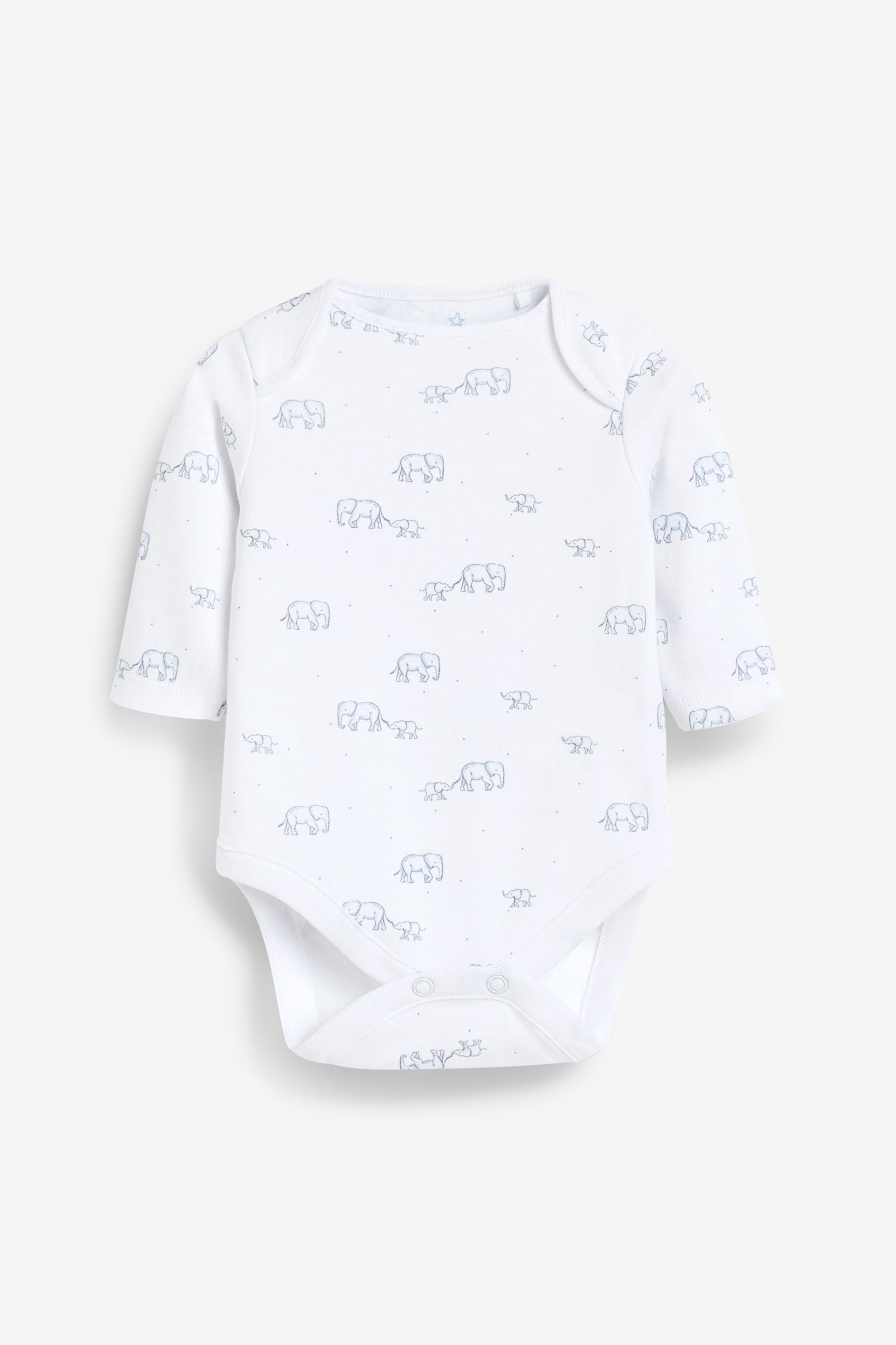 Pale Blue 4 Pack Elephant Long Sleeve Bodysuits (0-3yrs)