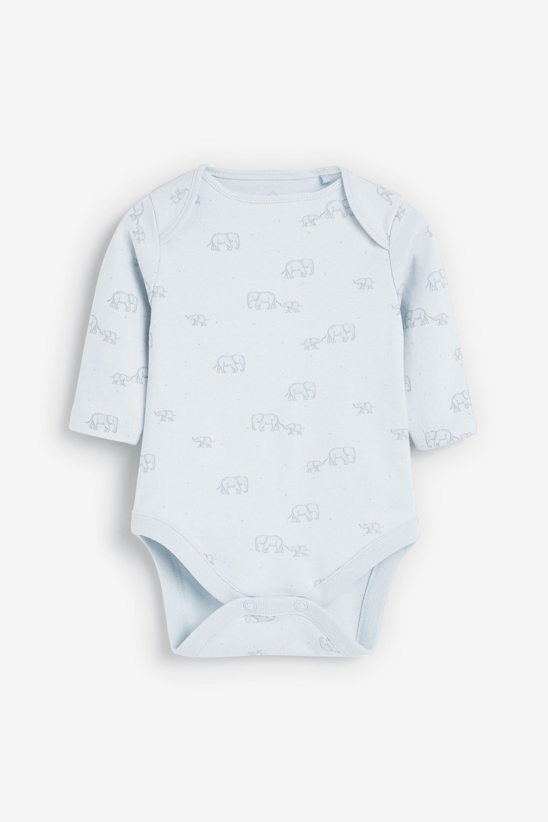 Pale Blue 4 Pack Elephant Long Sleeve Bodysuits (0-3yrs)