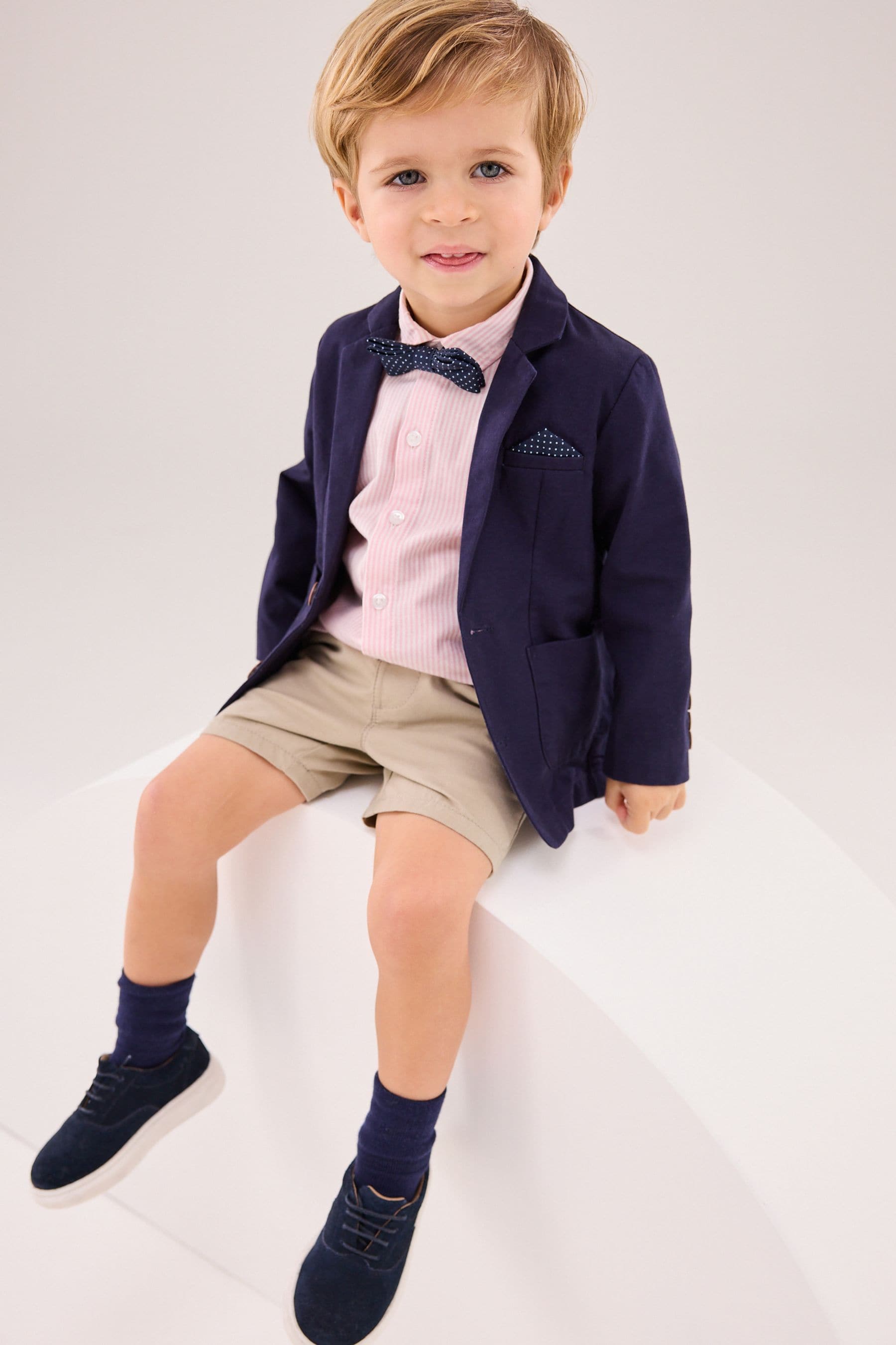 Navy Blazer, Shirt, Short & Bow Tie Set (3mths-9yrs)