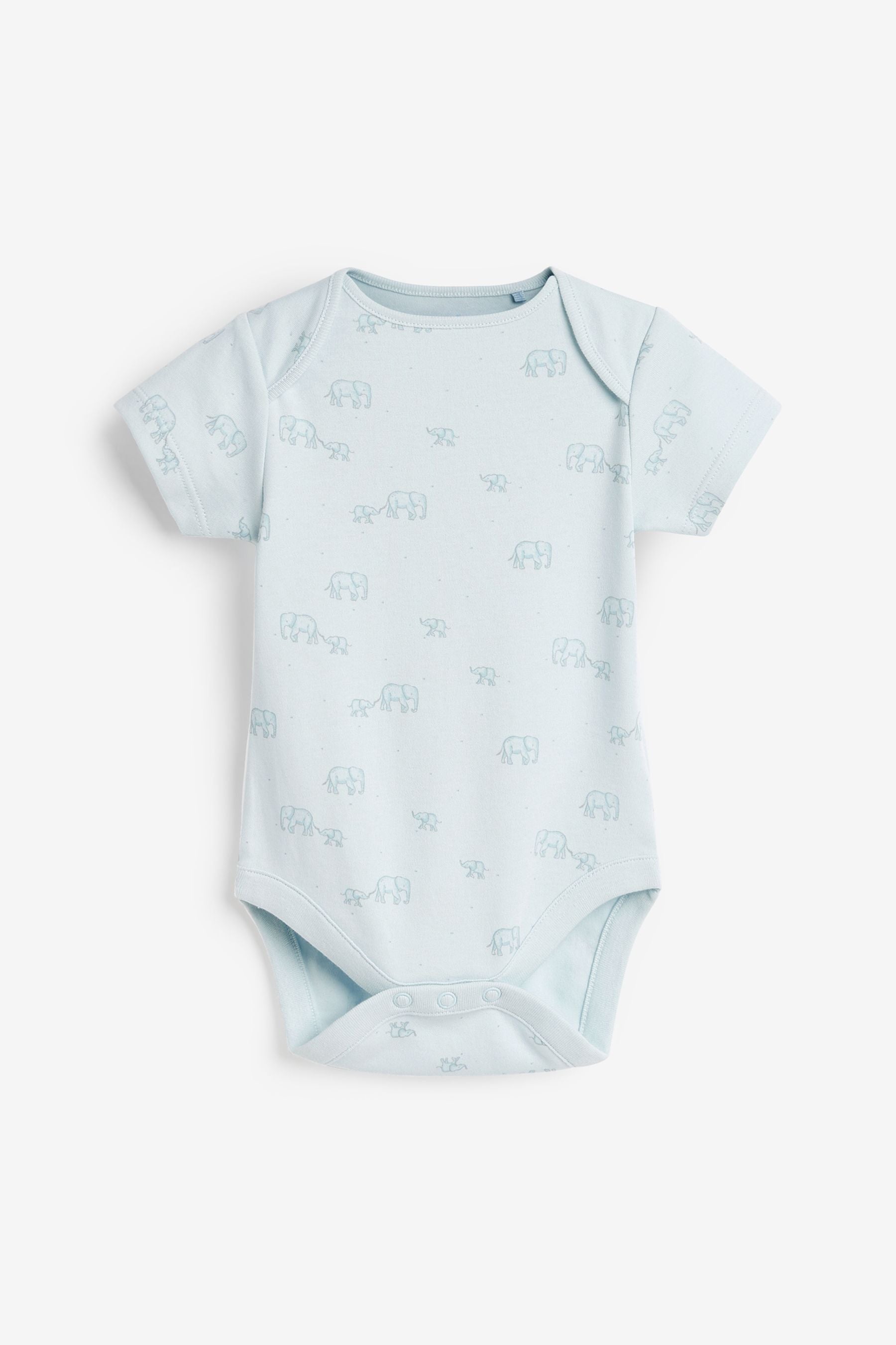 Pale Blue 4 Pack Cotton Elephant Short Sleeve Baby Bodysuits (0mths-3yrs)