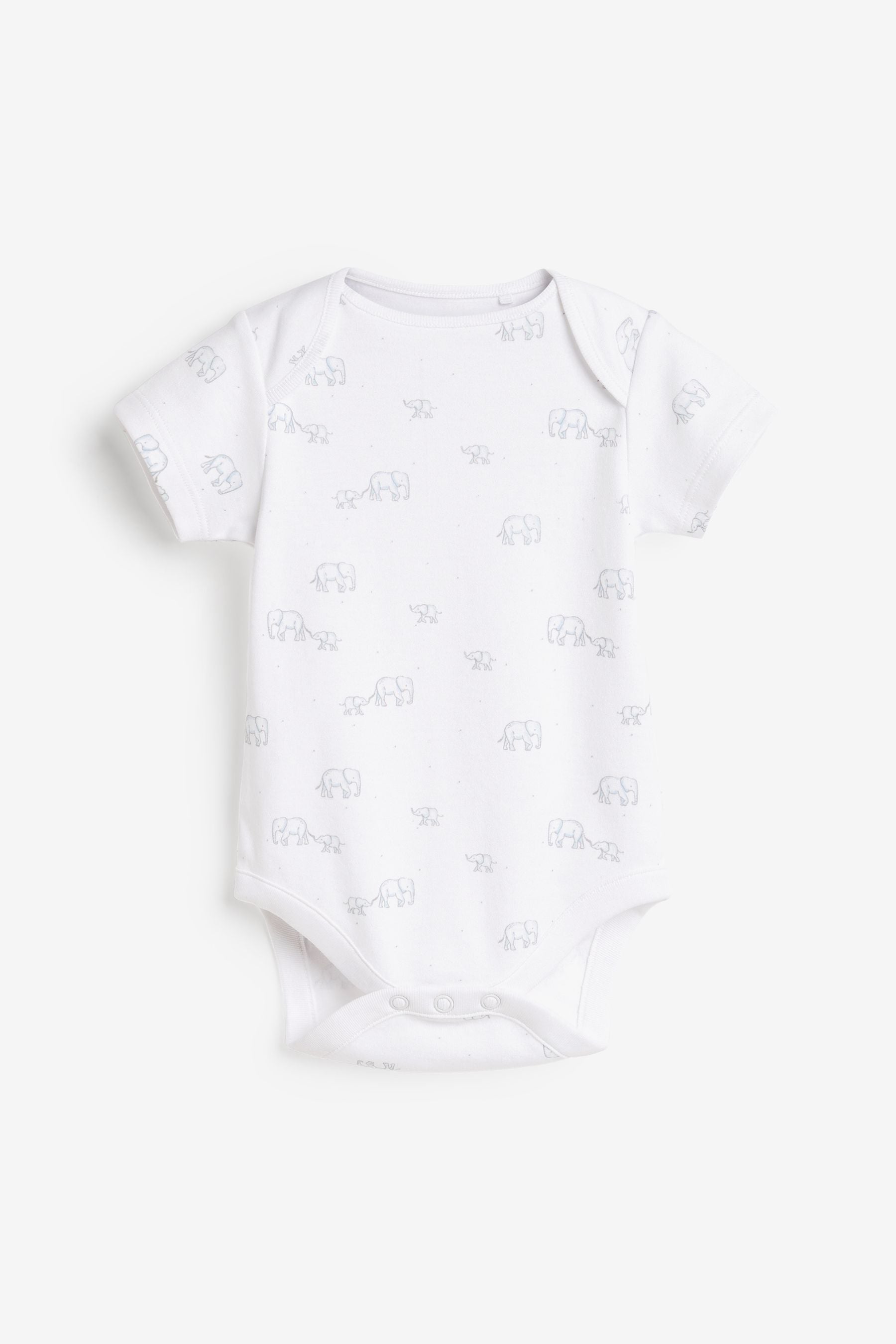 Pale Blue 4 Pack Cotton Elephant Short Sleeve Baby Bodysuits (0mths-3yrs)