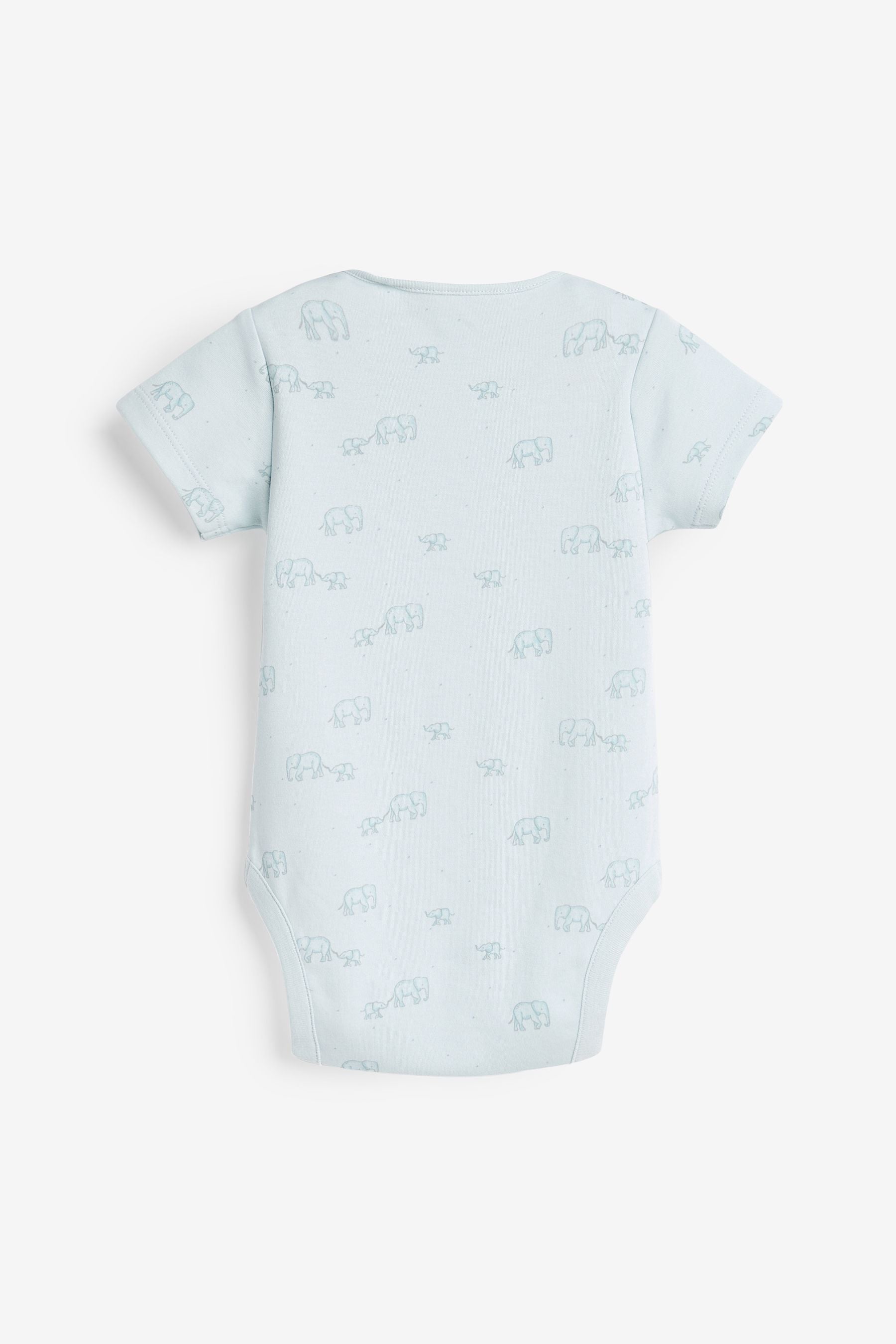 Pale Blue 4 Pack Cotton Elephant Short Sleeve Baby Bodysuits (0mths-3yrs)